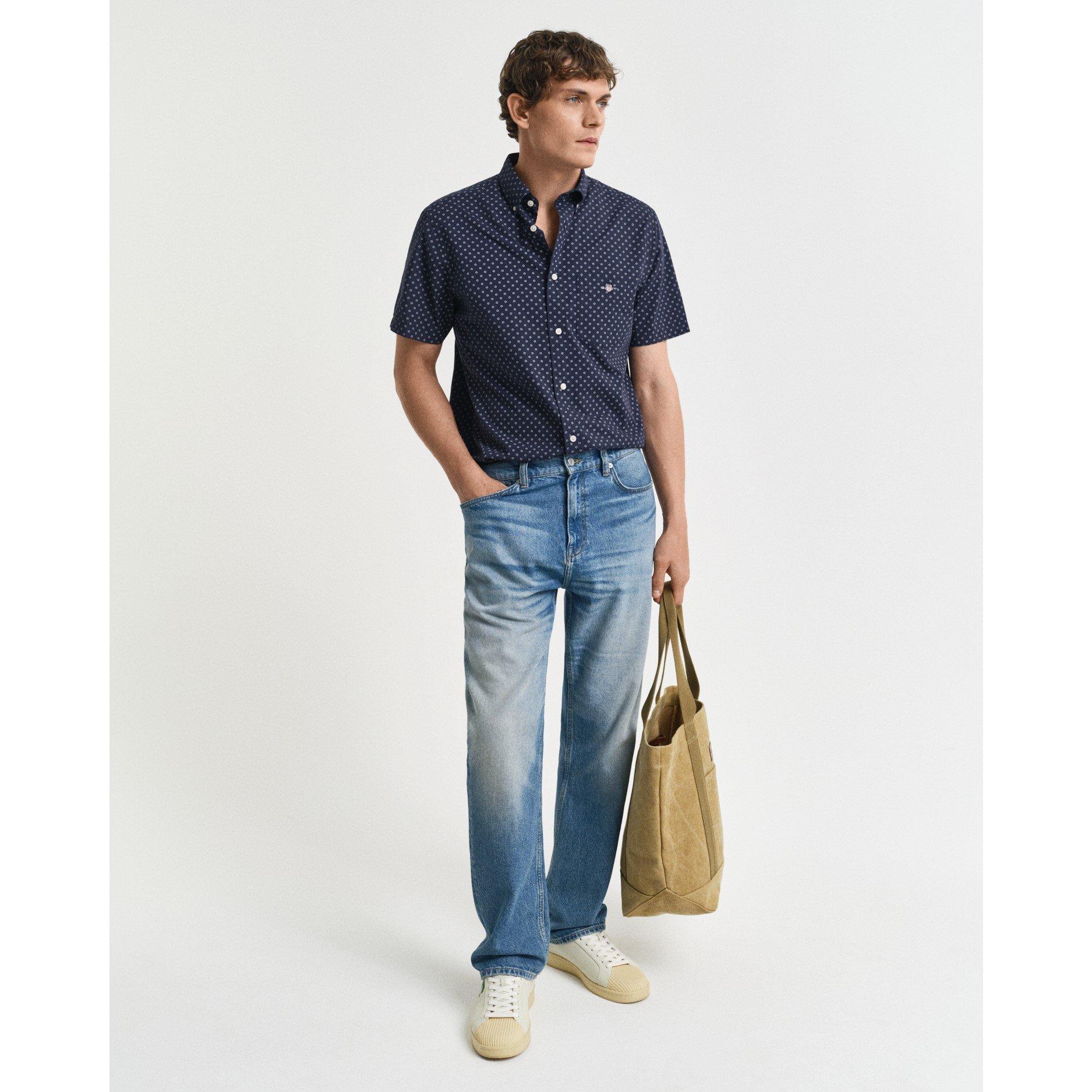 Avondblauw - Gant - Men's Micro Print Short-Sleeve Patterned Shirt - 4