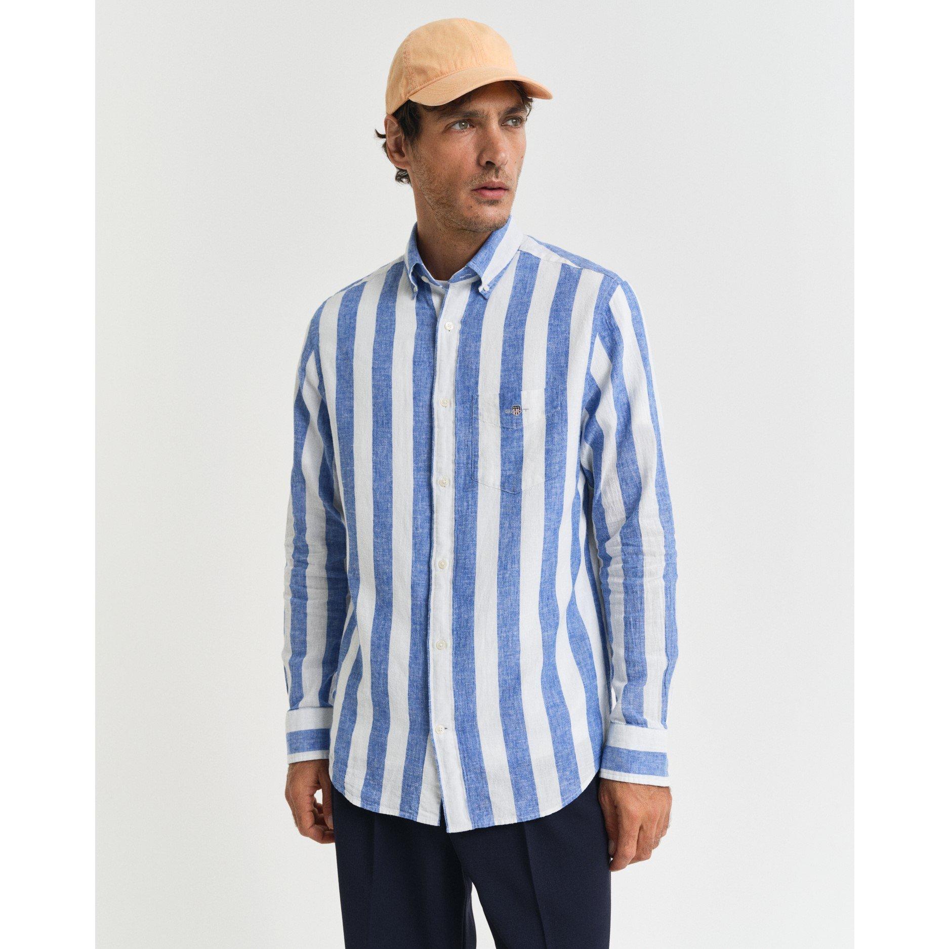 Verse Blauwe - Gant - Men's Bold Striped Cotton Linen Long-Sleeve Patterned Shirt - 2