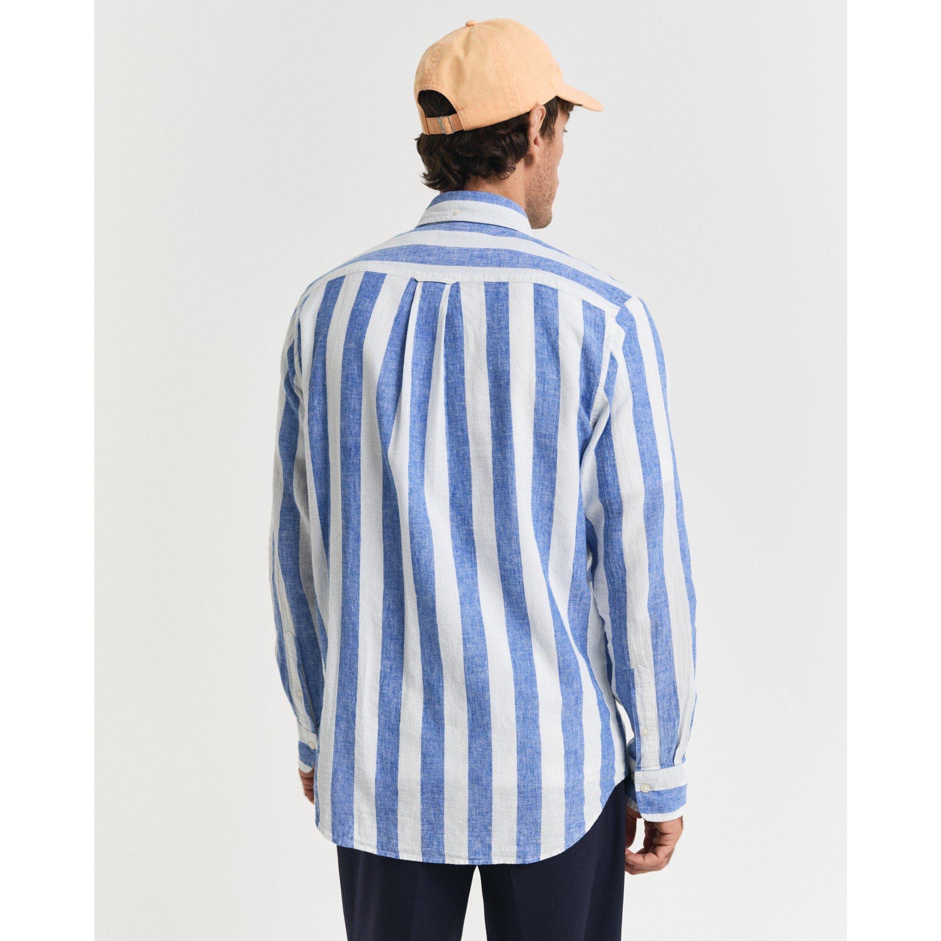 Verse Blauwe - Gant - Men's Bold Striped Cotton Linen Long-Sleeve Patterned Shirt - 3