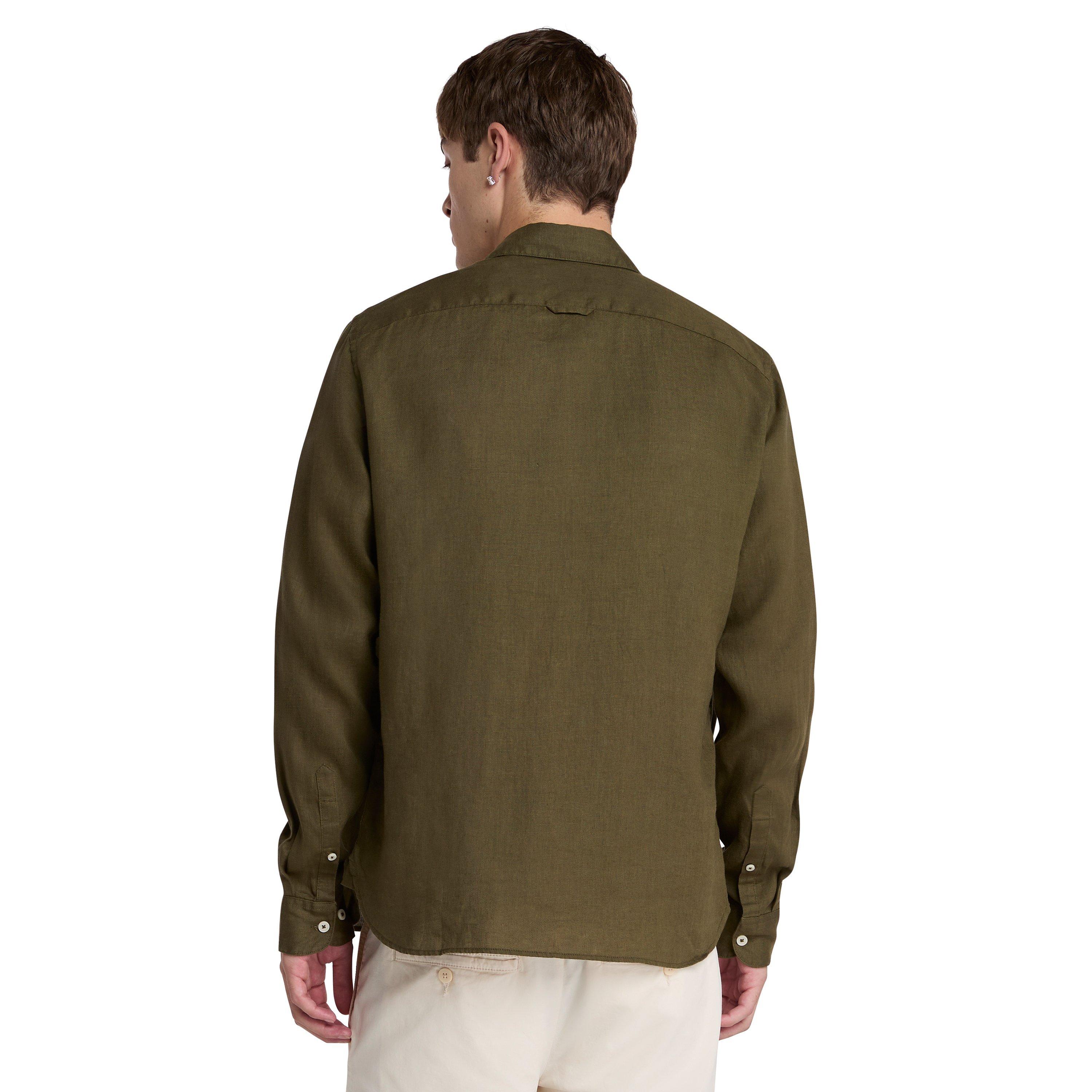 Leaf Green - Timberland - Men's Mill Brook Linen Leaf Green Long-Sleeve Plain Shirt - 3