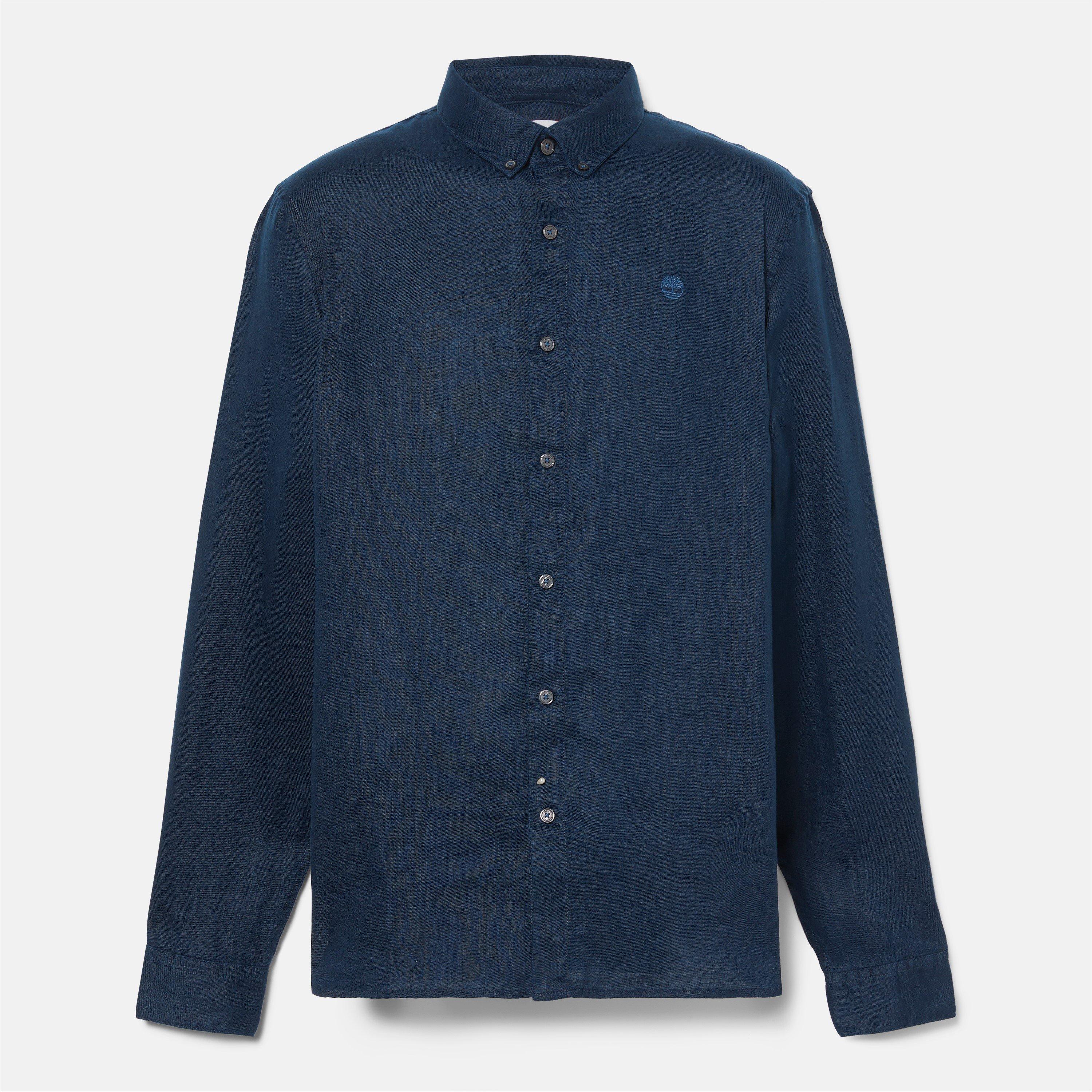 Dark Sapphire - Timberland - Men's Mill Brook Linen Leaf Green Long-Sleeve Plain Shirt - 1