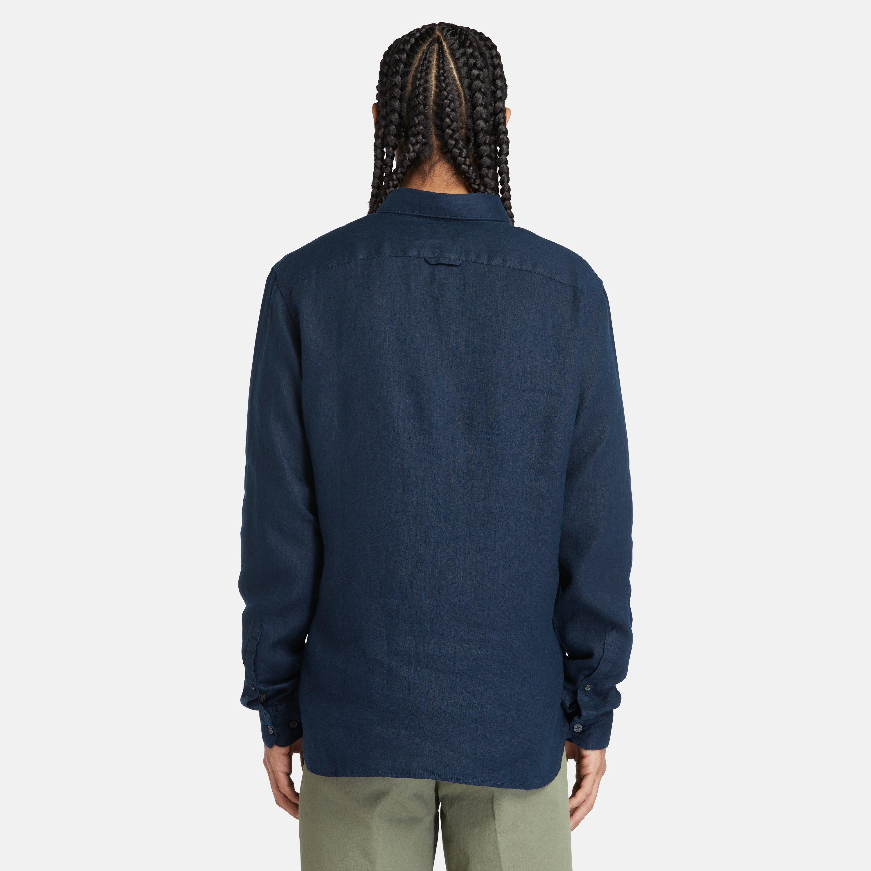 Dark Sapphire - Timberland - Men's Mill Brook Linen Leaf Green Long-Sleeve Plain Shirt - 4