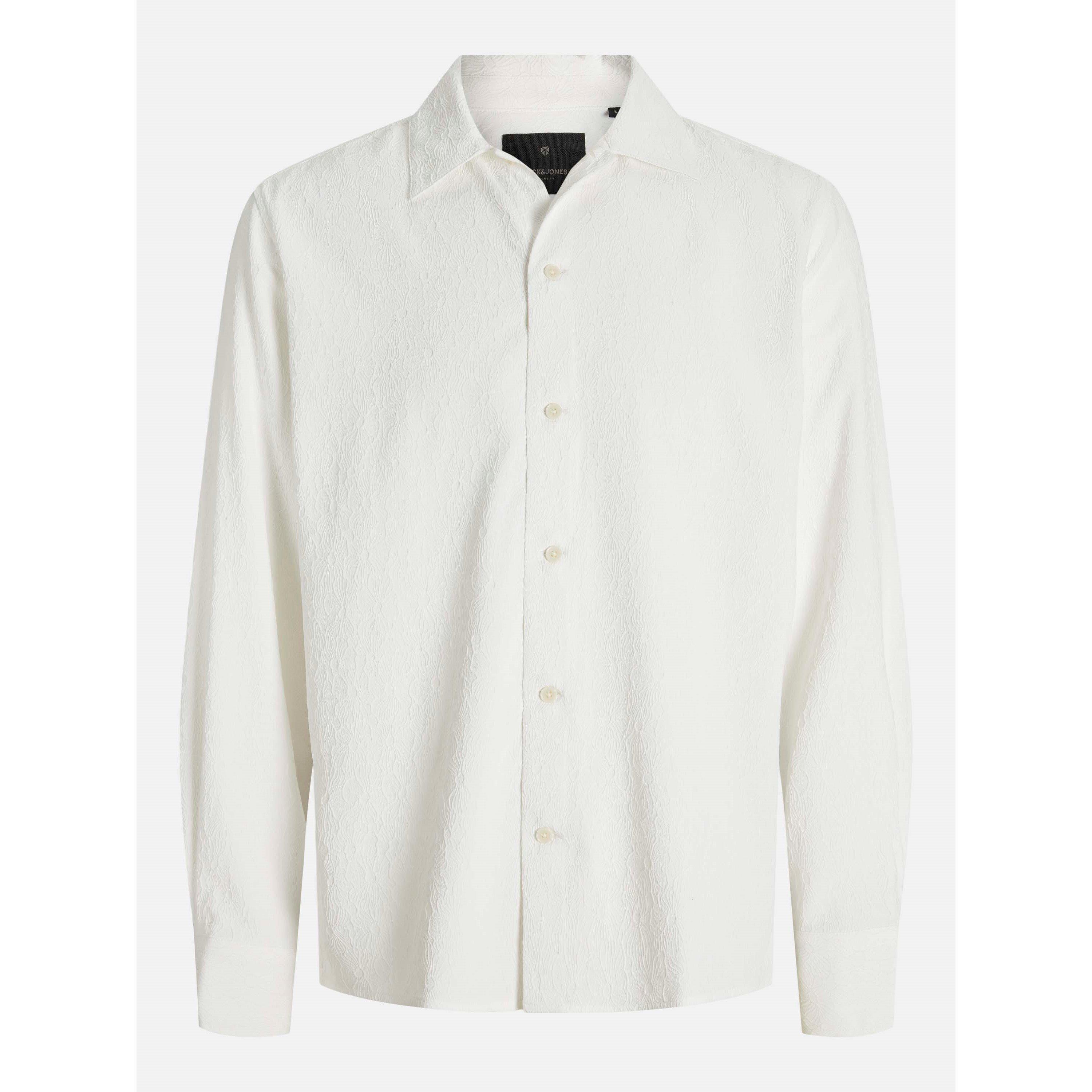 Jack And Jones Men's Jacquard Long Sleeve Plain Shirt - White - XL