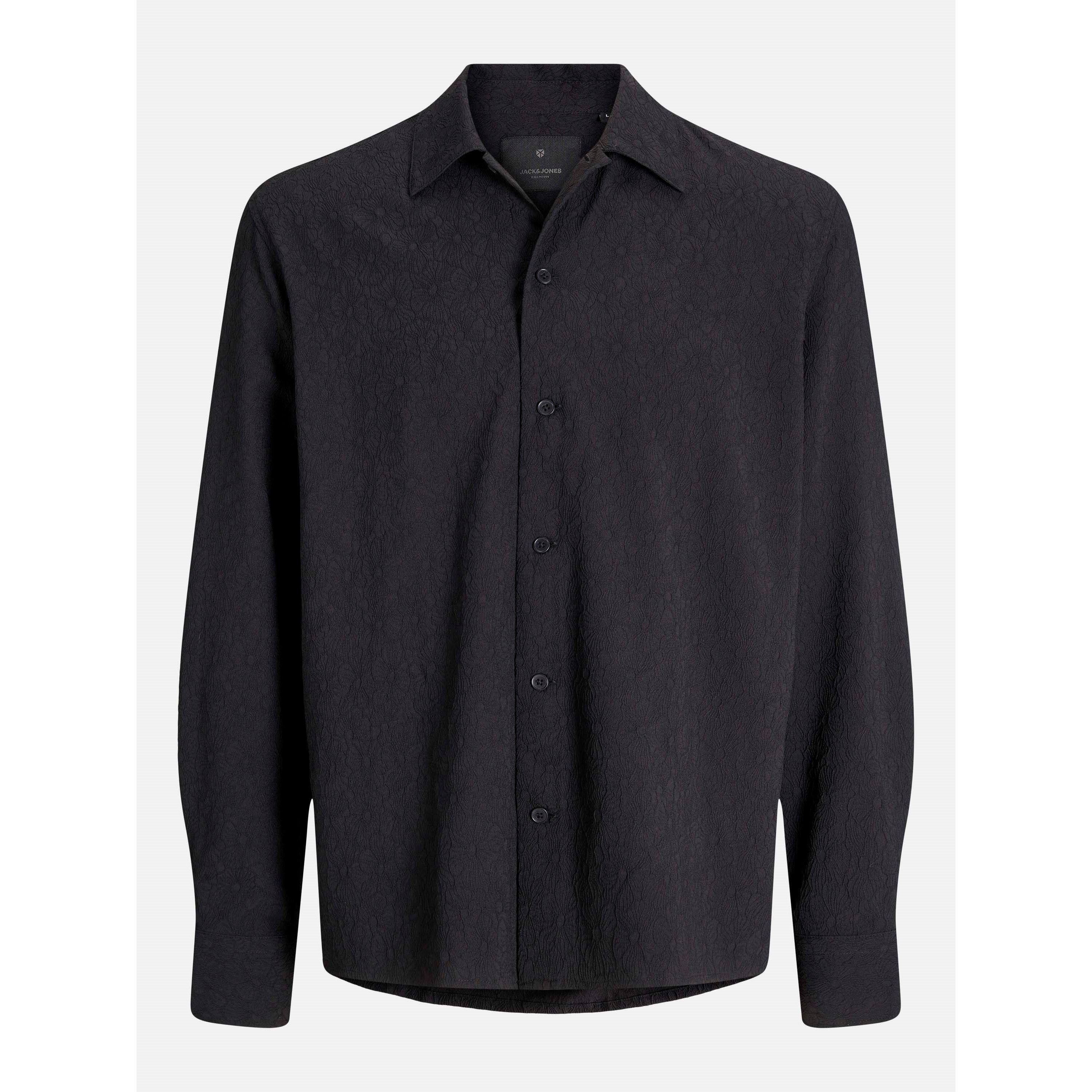 Jack And Jones Men's Jacquard Long Sleeve Plain Shirt - Black - 2XL