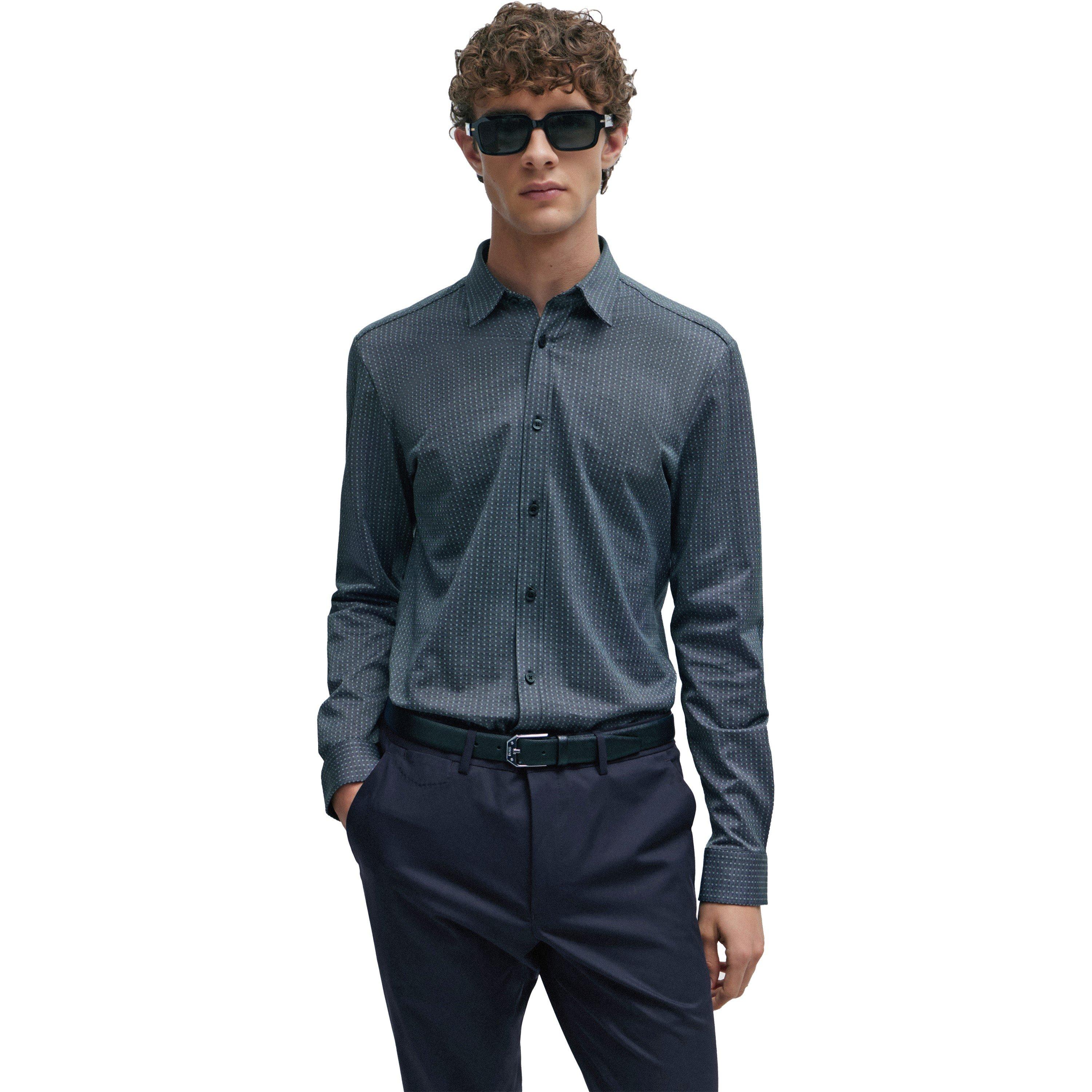 Boss Men's S Roan Kent Oxford Long-Sleeve Shirt - Dark Blue - L