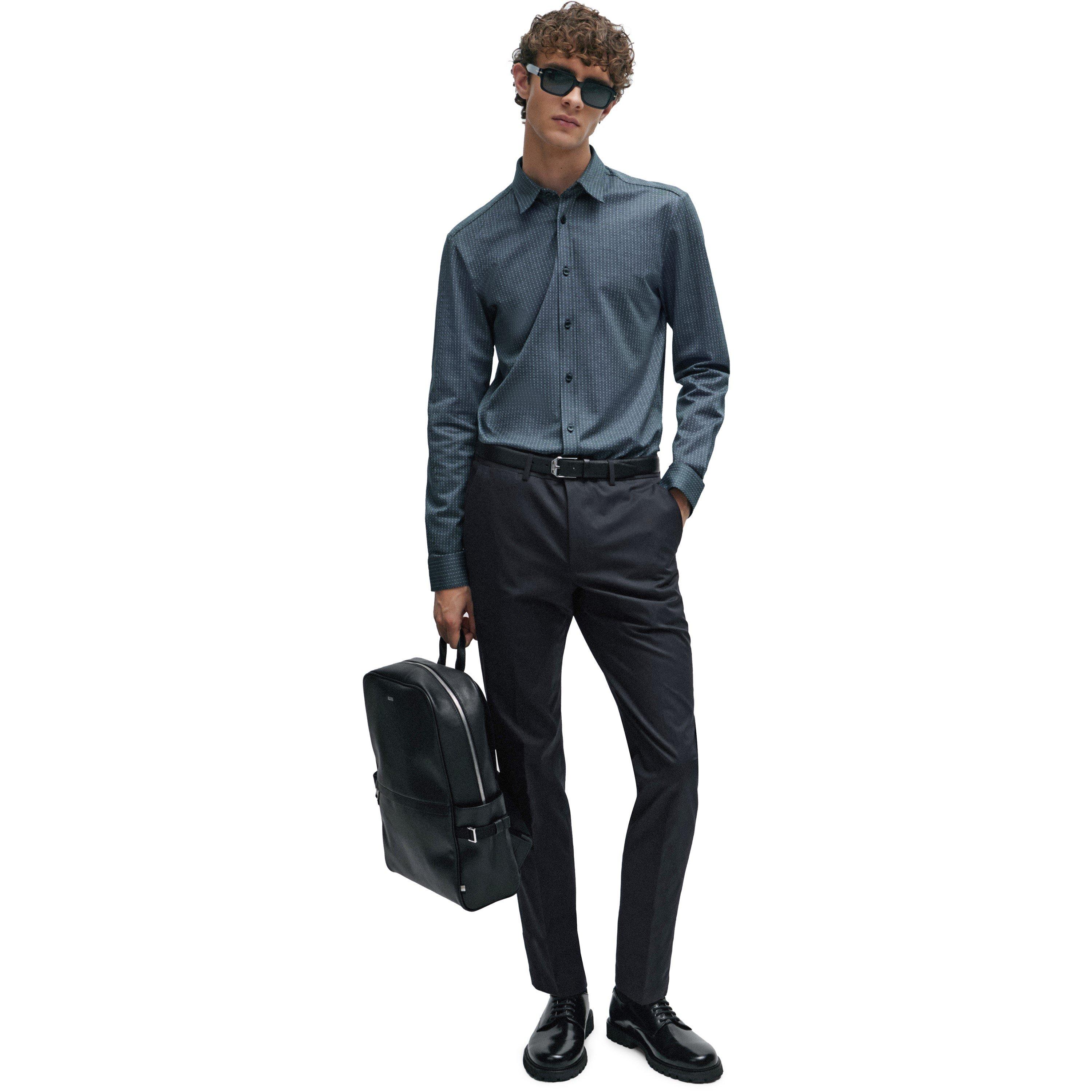 Dark Blue - Boss - Men's S Roan Kent Oxford Long-Sleeve Shirt - 3