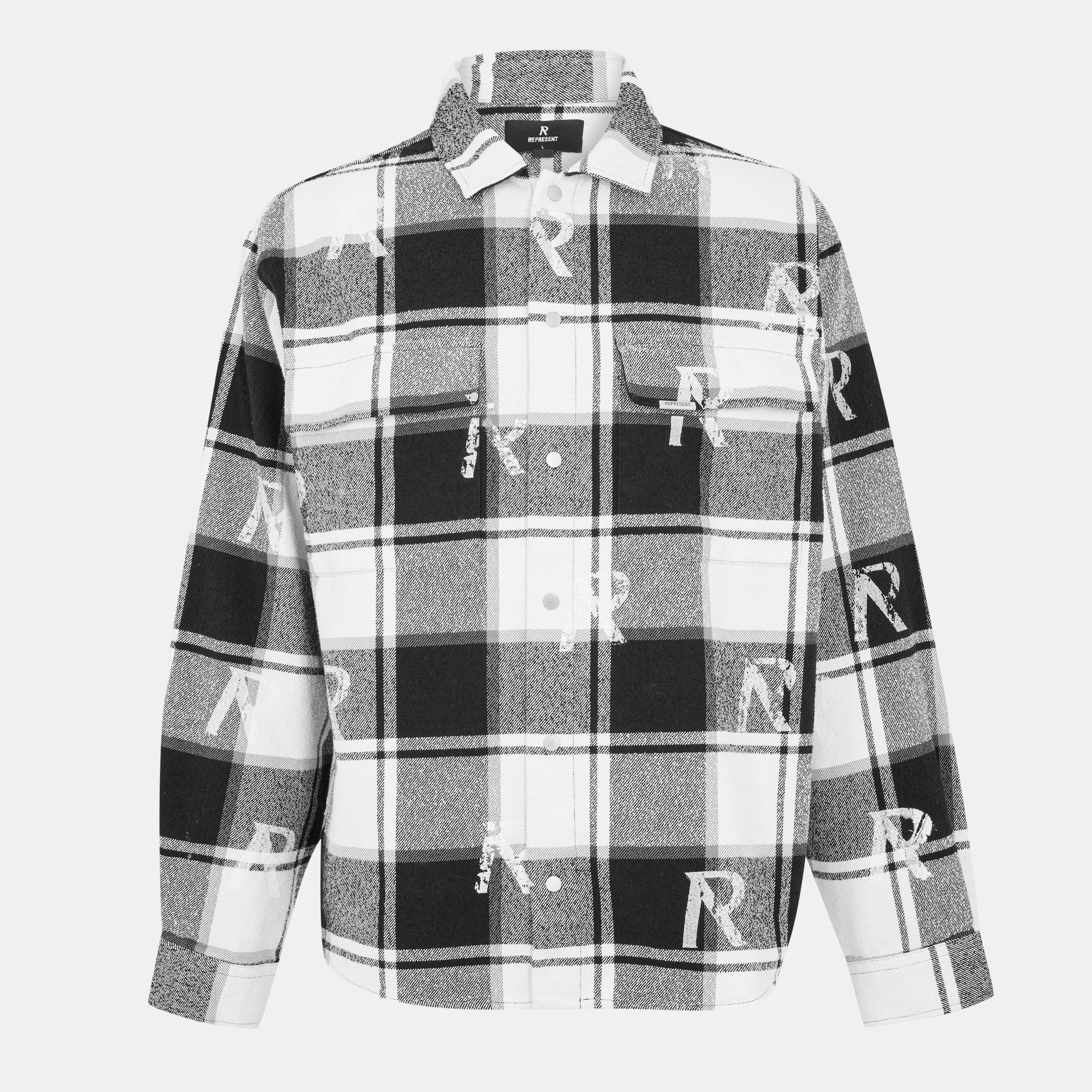 Black/White - Represent - Men's Patterned Long Sleeve Shirt - 1