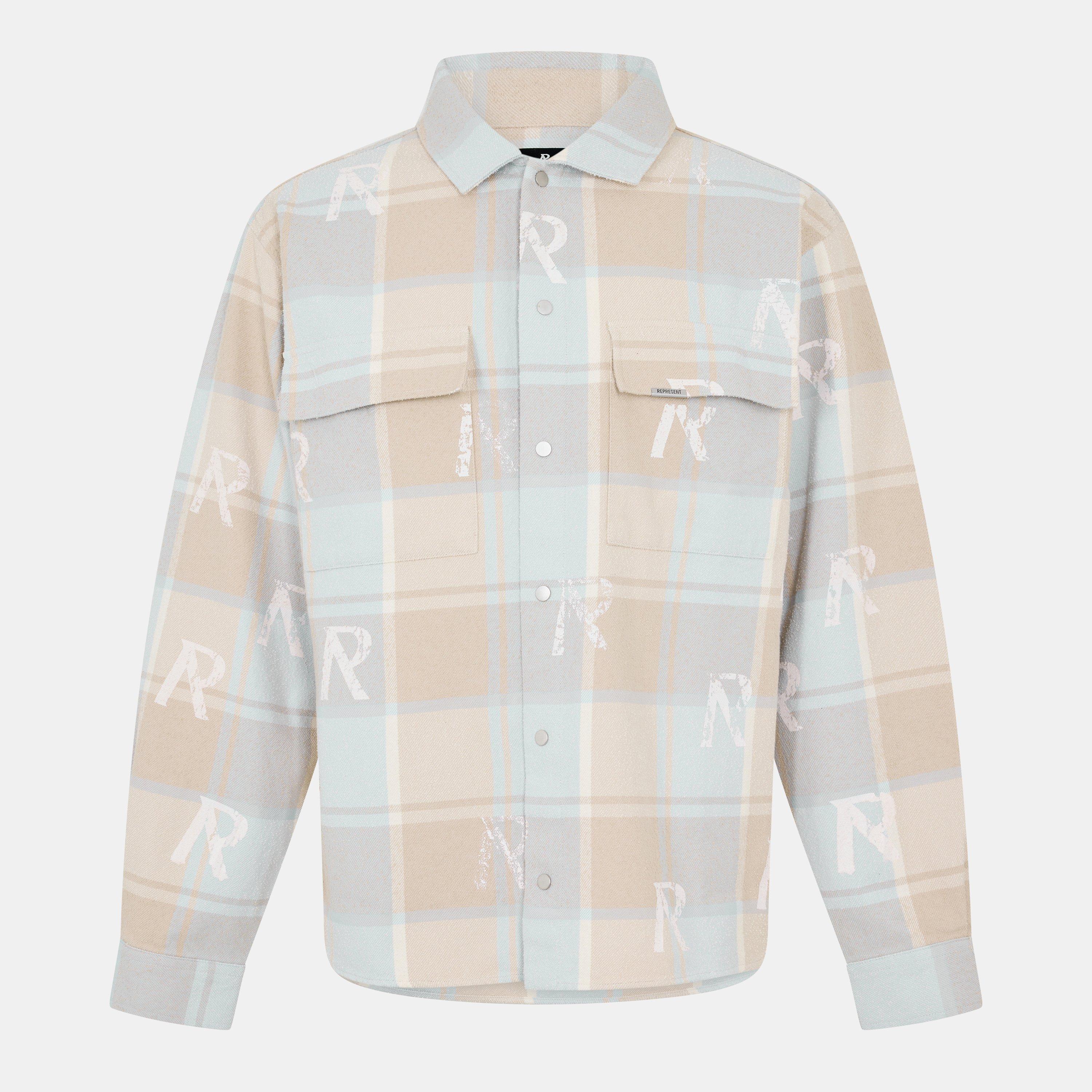 Represent Men's Patterned Long Sleeve Shirt - Beige/White - XL