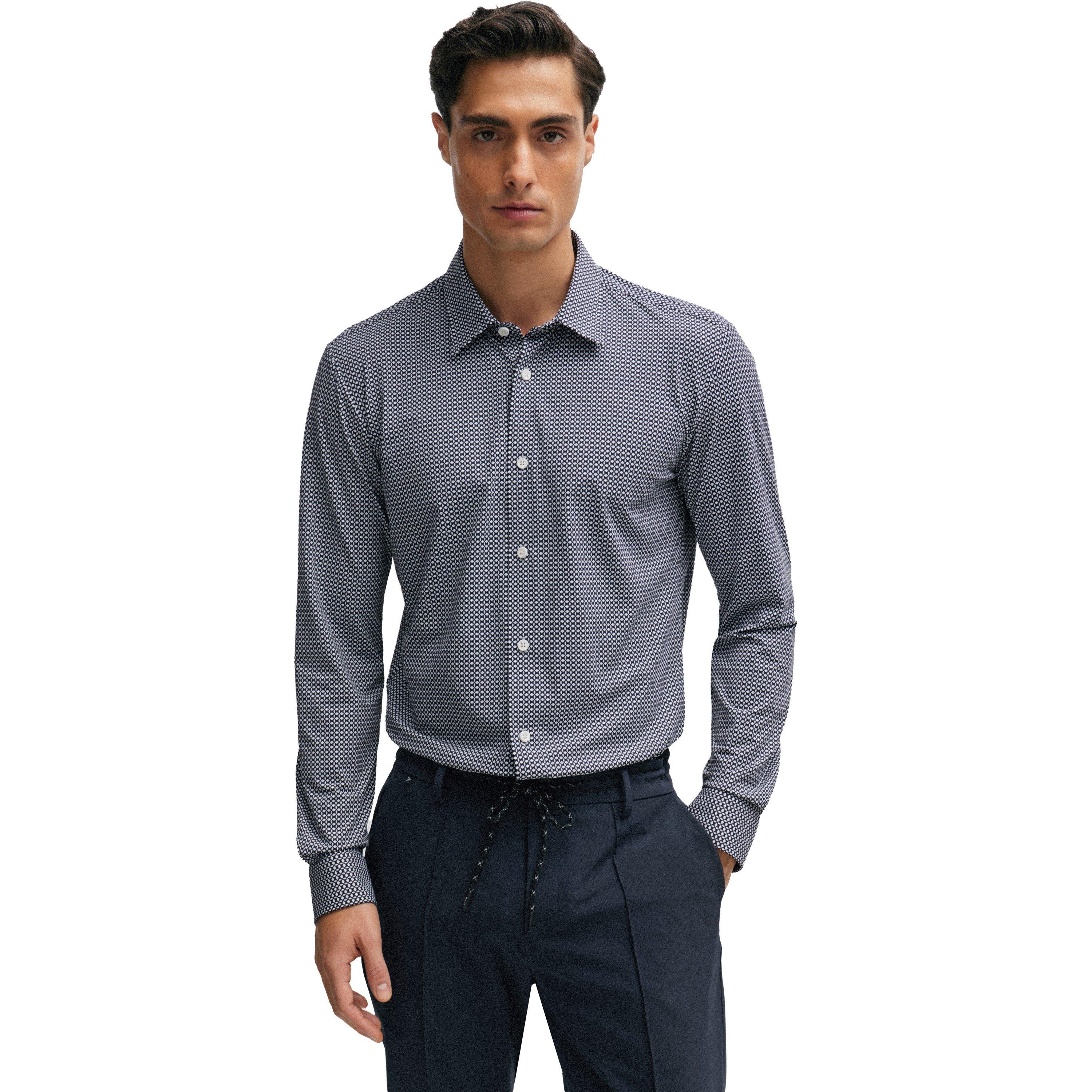 Boss Men's P Roan Kent Patterned Long-Sleeve Shirt - Dark Blue - M