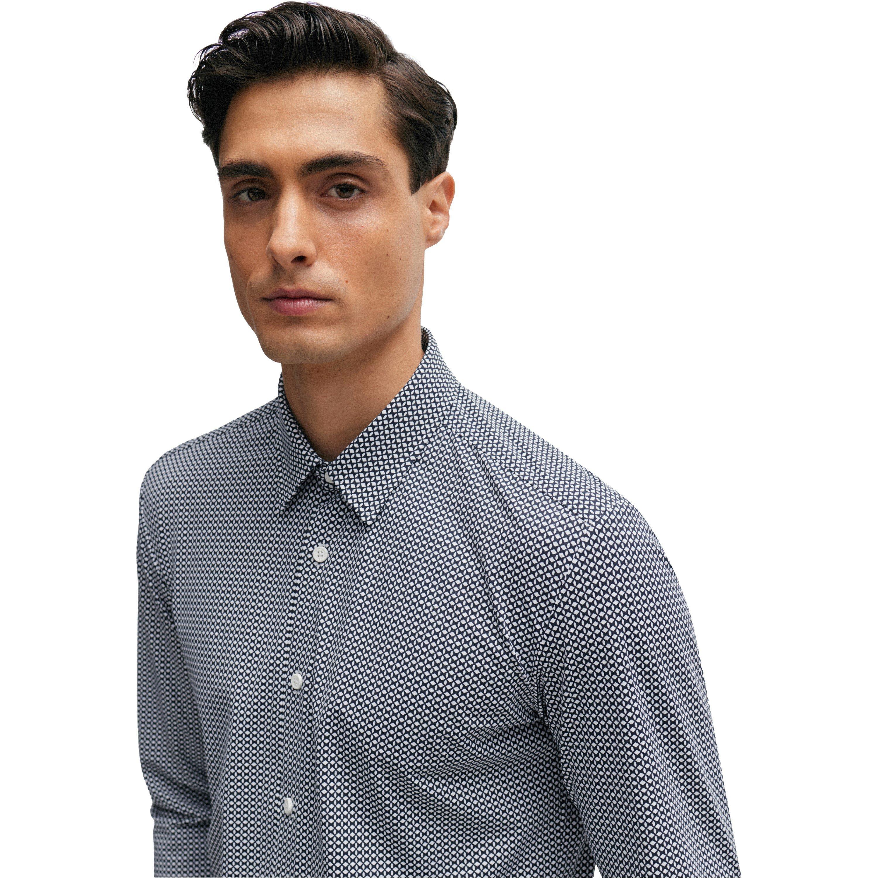 Dark Blue - Boss - Men's P Roan Kent Patterned Long-Sleeve Shirt - 4