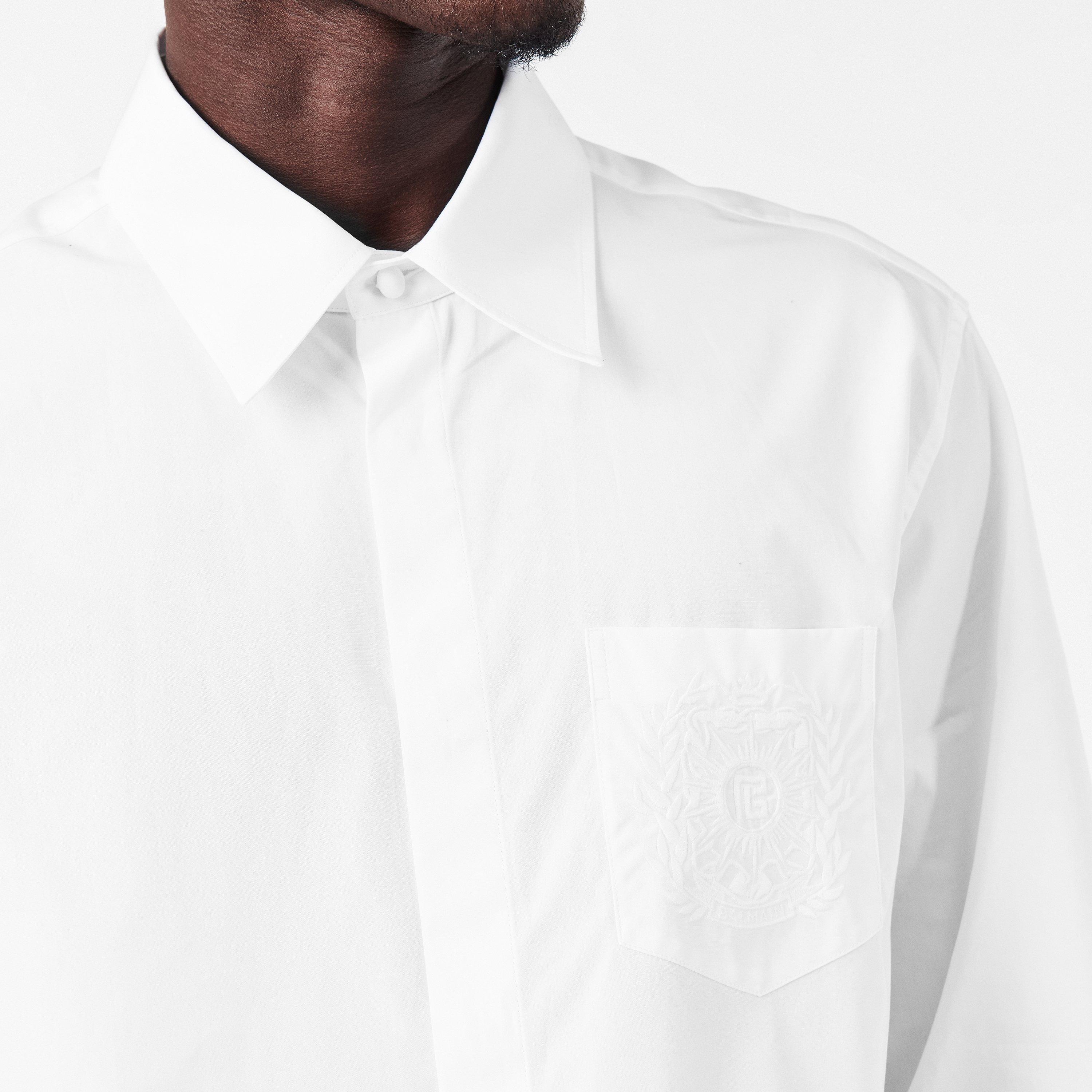 White - Balmain - Men's Emblam Long-Sleeve Plain Shirt - 5