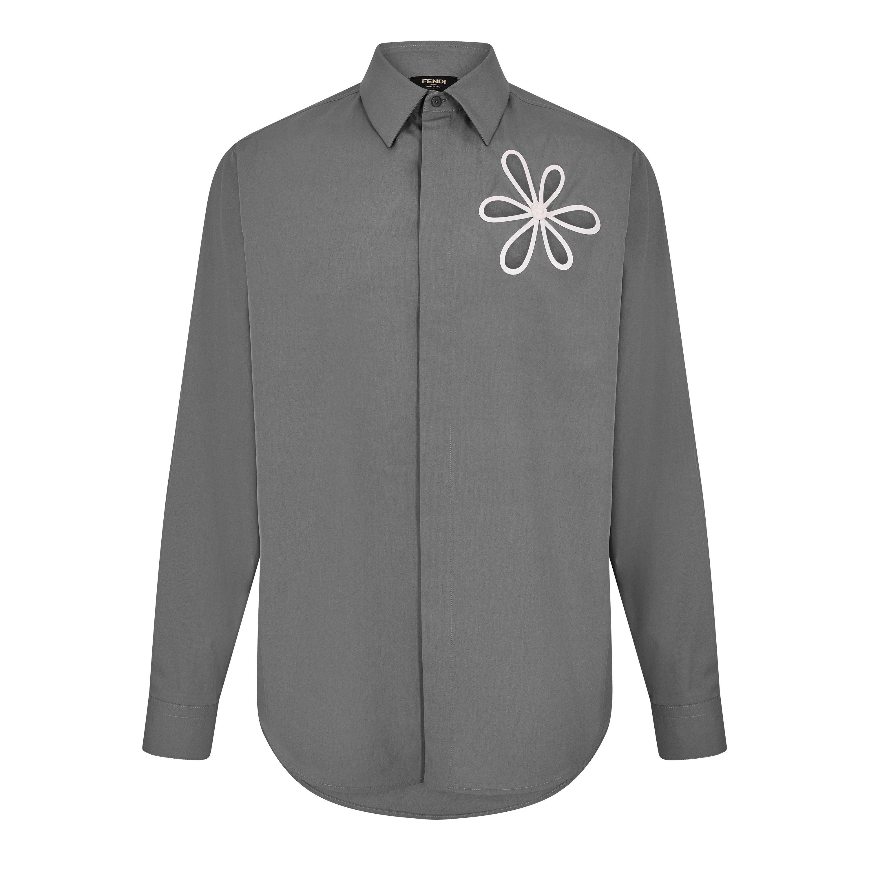 Fendi Men's Long Sleeve Patterned Shirt - Grey - Large