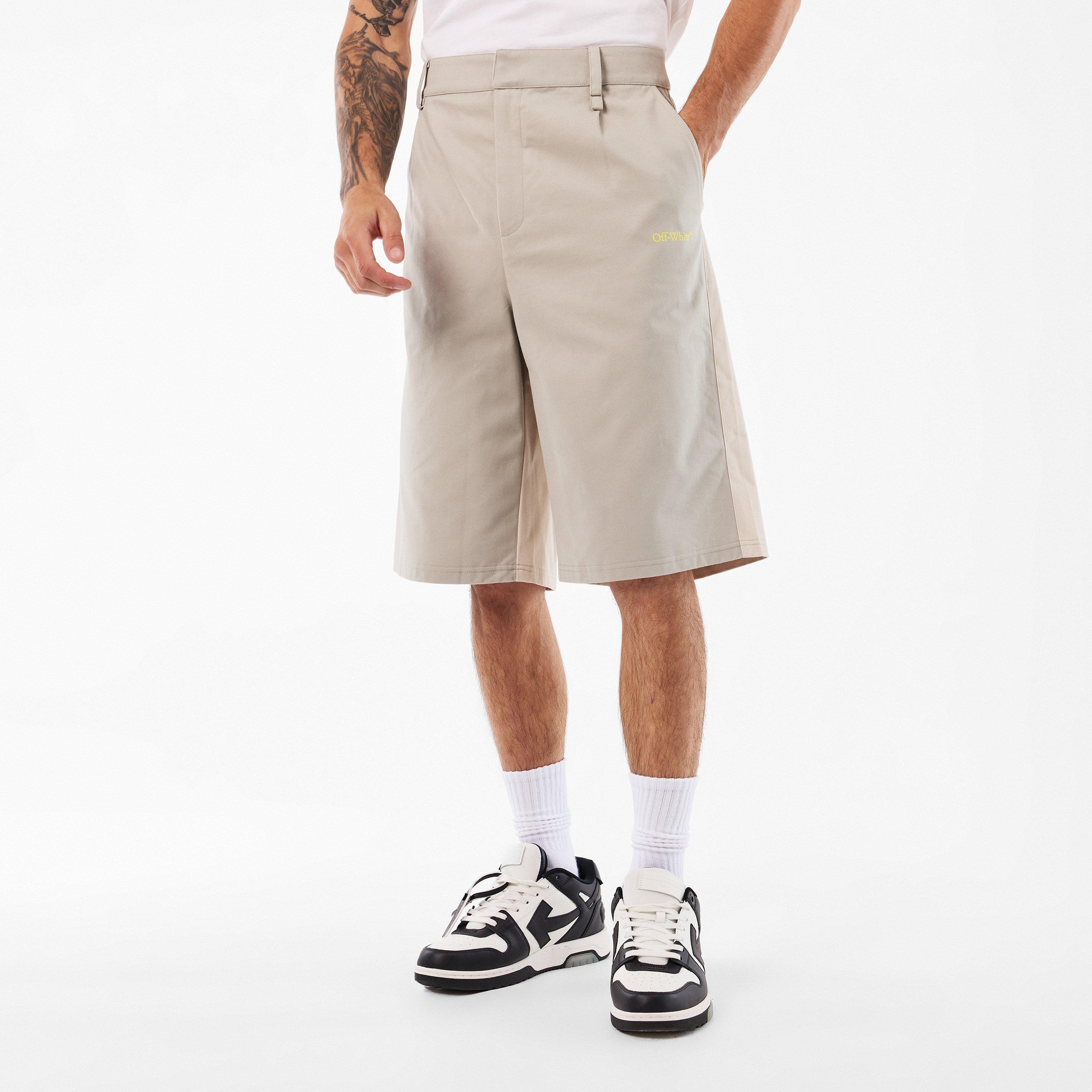 Beige/Grey - Off White - Men's Tailored Shorts - 3