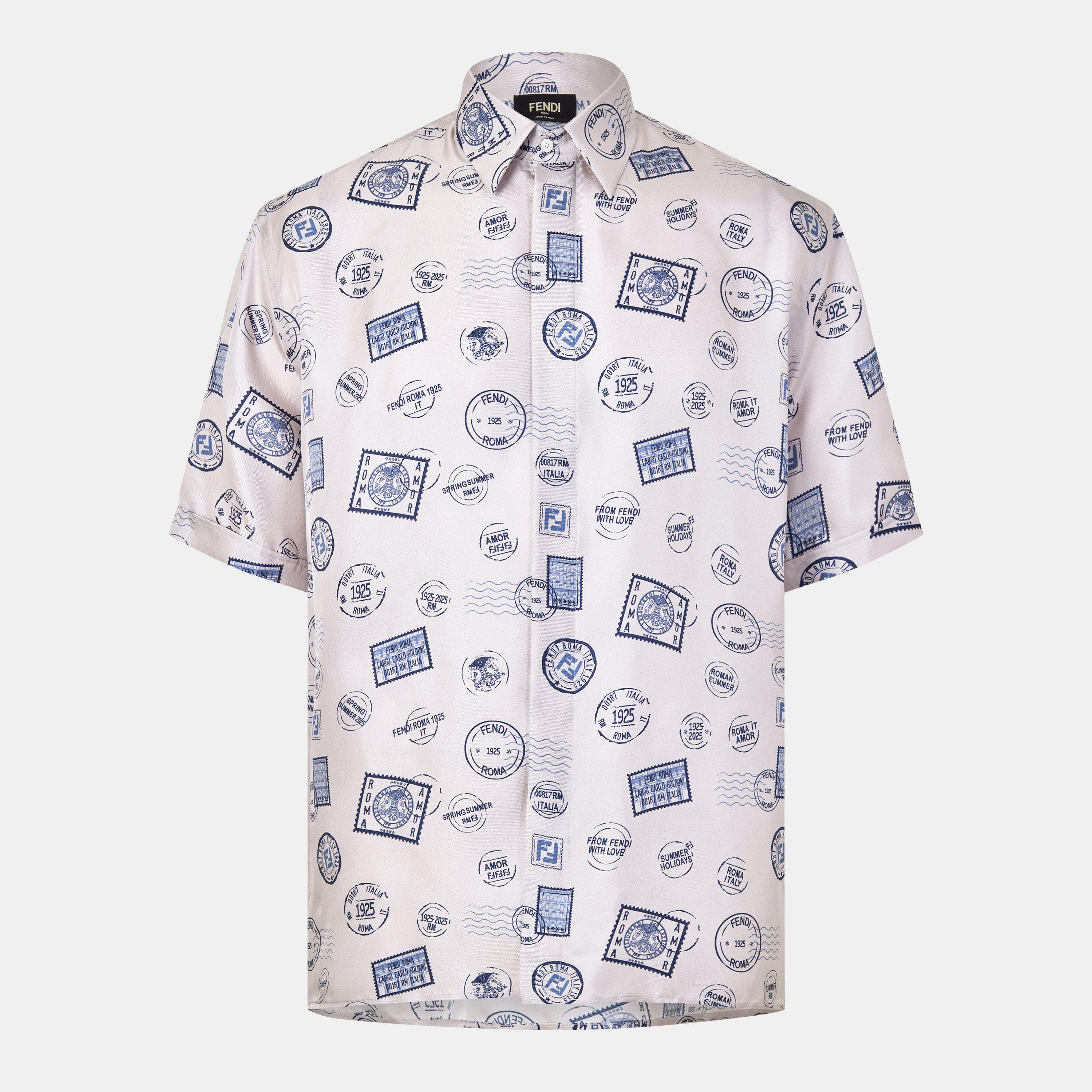 Fendi Men's Patterned Short Sleeve Relaxed Fit Shirt - Cream - Large