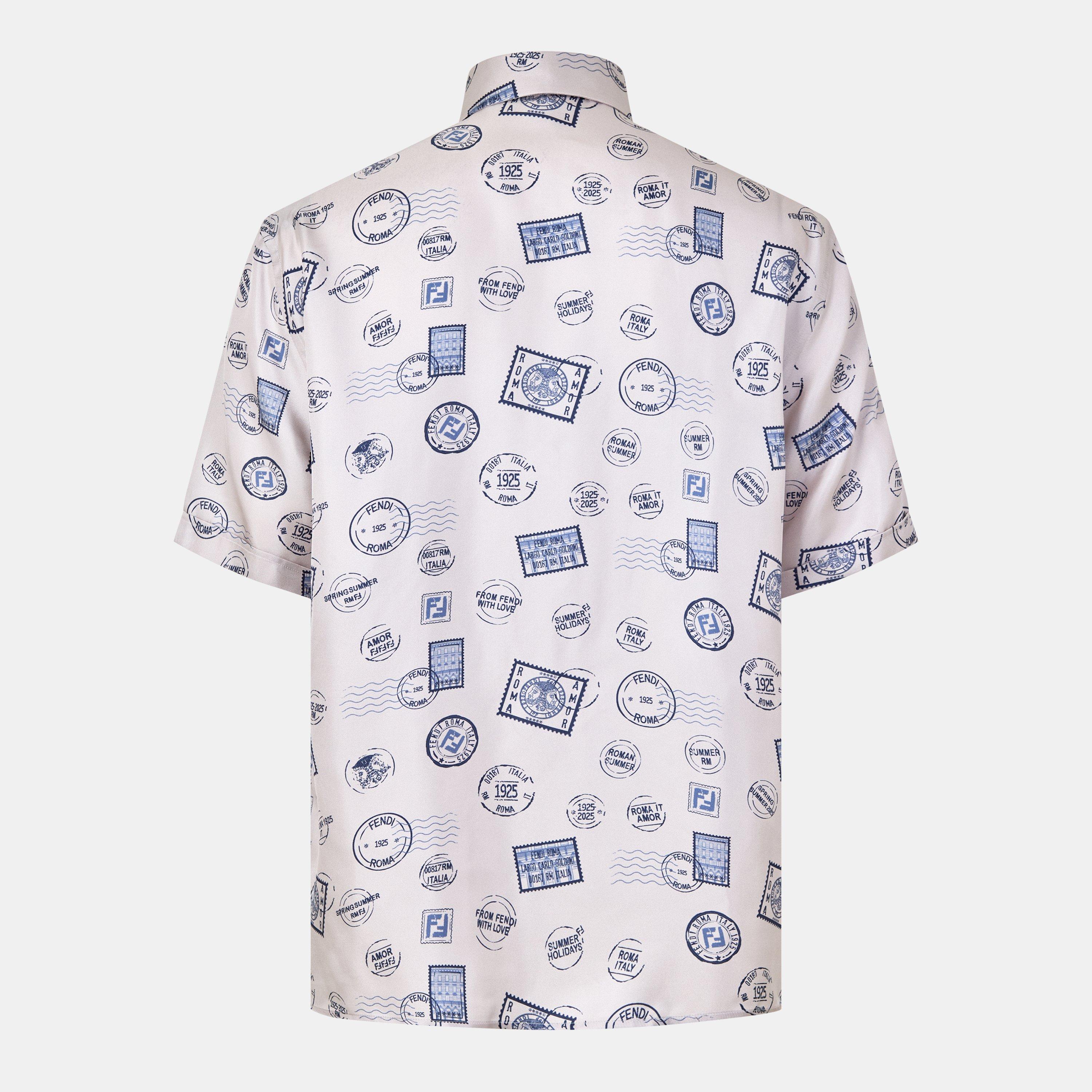 Cream - Fendi - Men's Patterned Short Sleeve Relaxed Fit Shirt - 2