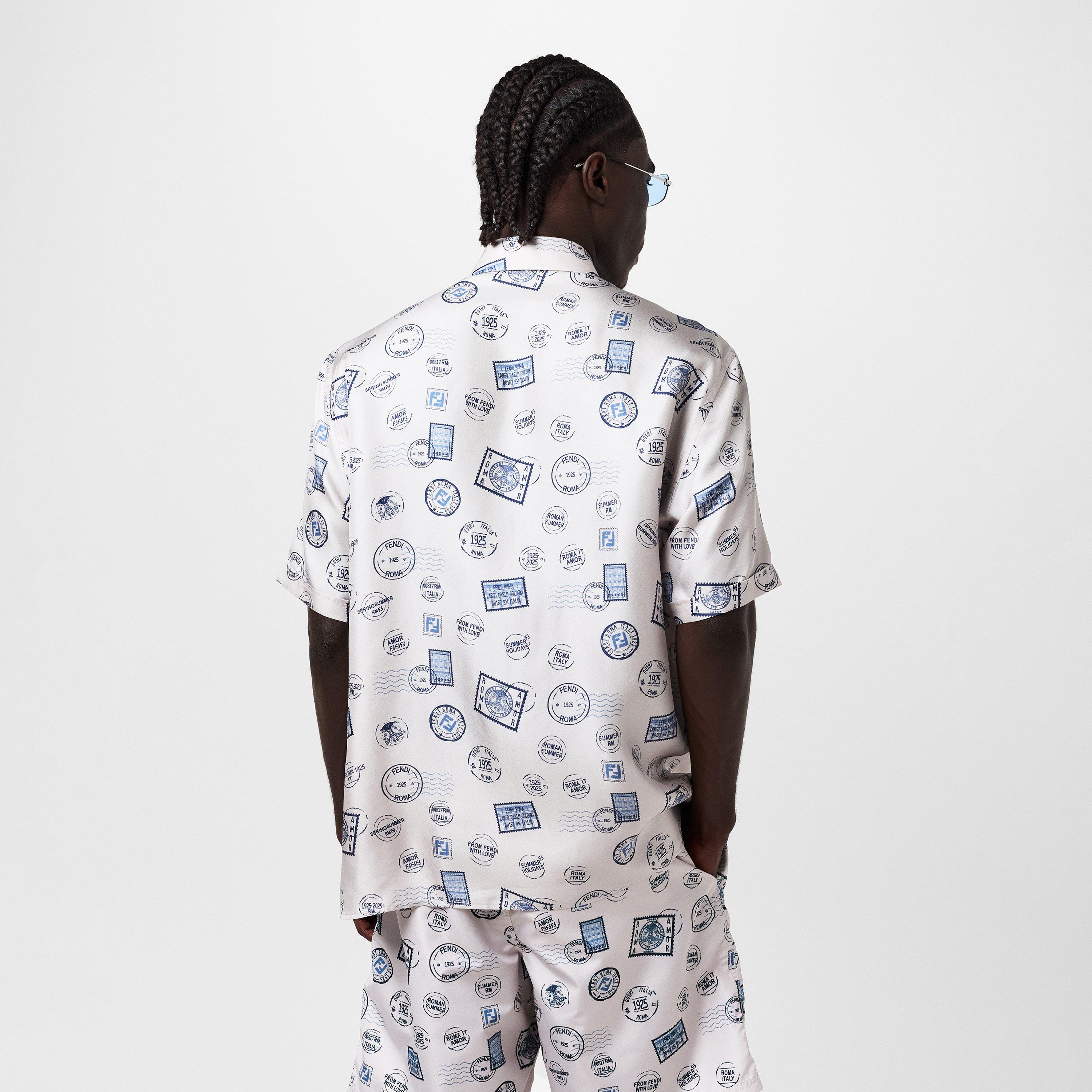 Cream - Fendi - Men's Patterned Short Sleeve Relaxed Fit Shirt - 4