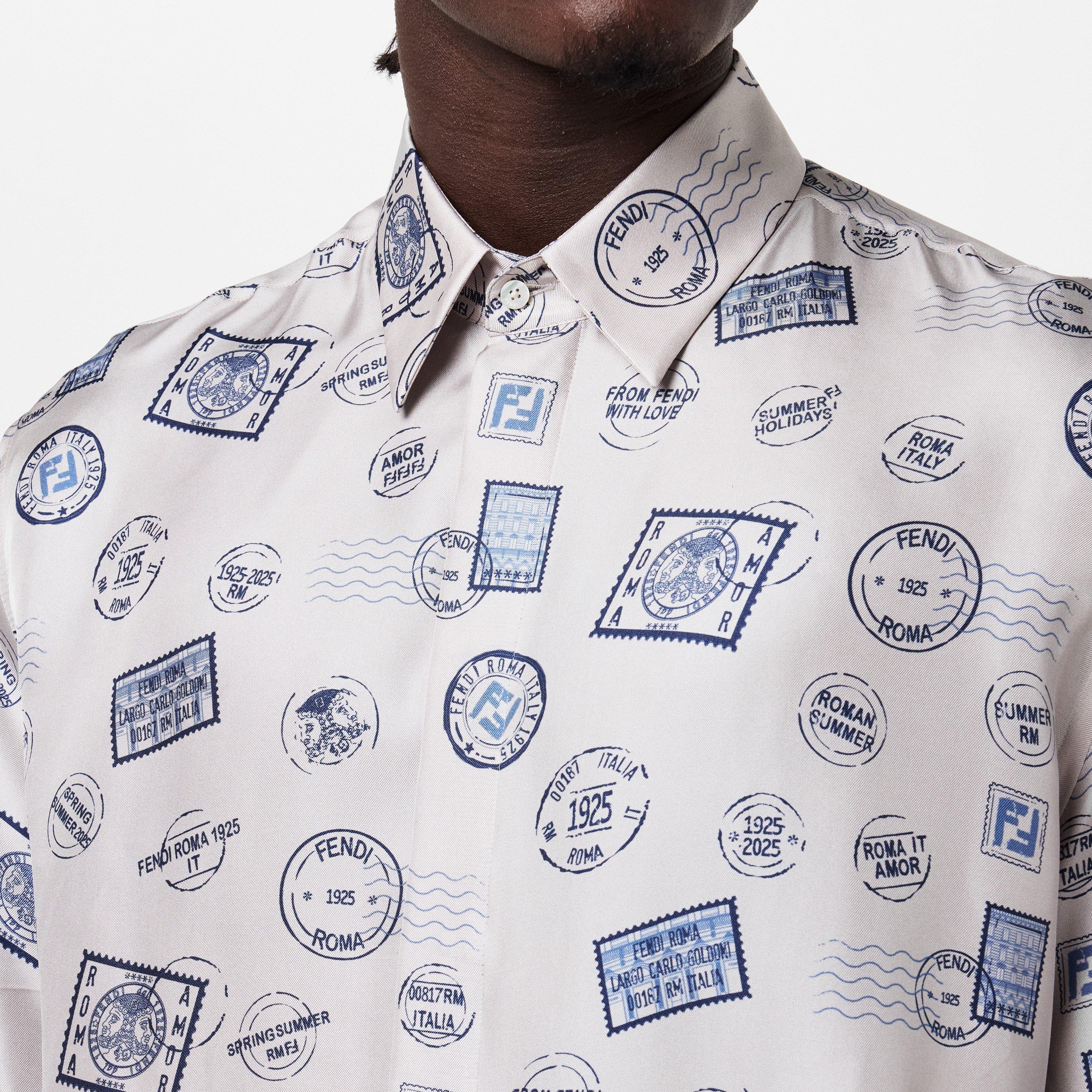 Cream - Fendi - Men's Patterned Short Sleeve Relaxed Fit Shirt - 5