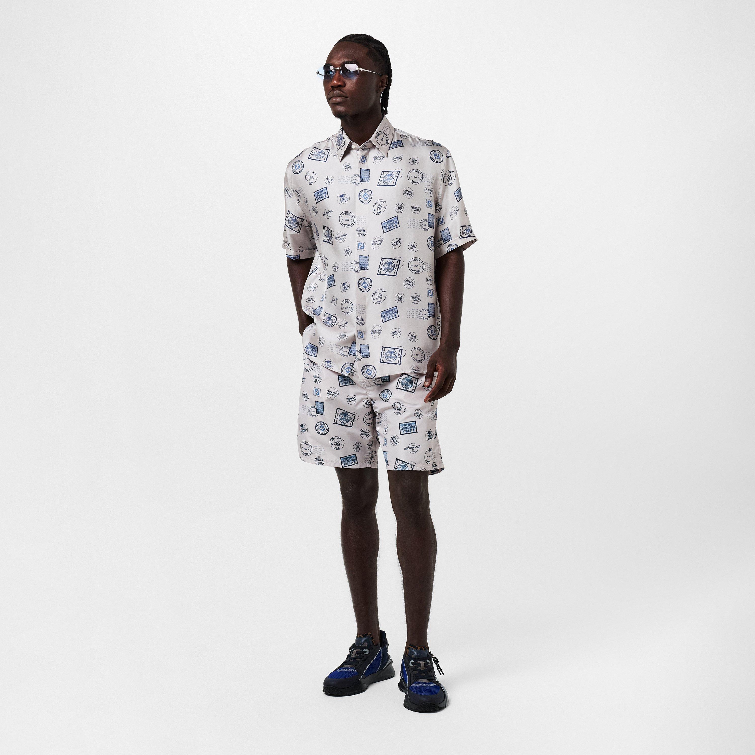 Cream - Fendi - Men's Patterned Short Sleeve Relaxed Fit Shirt - 6