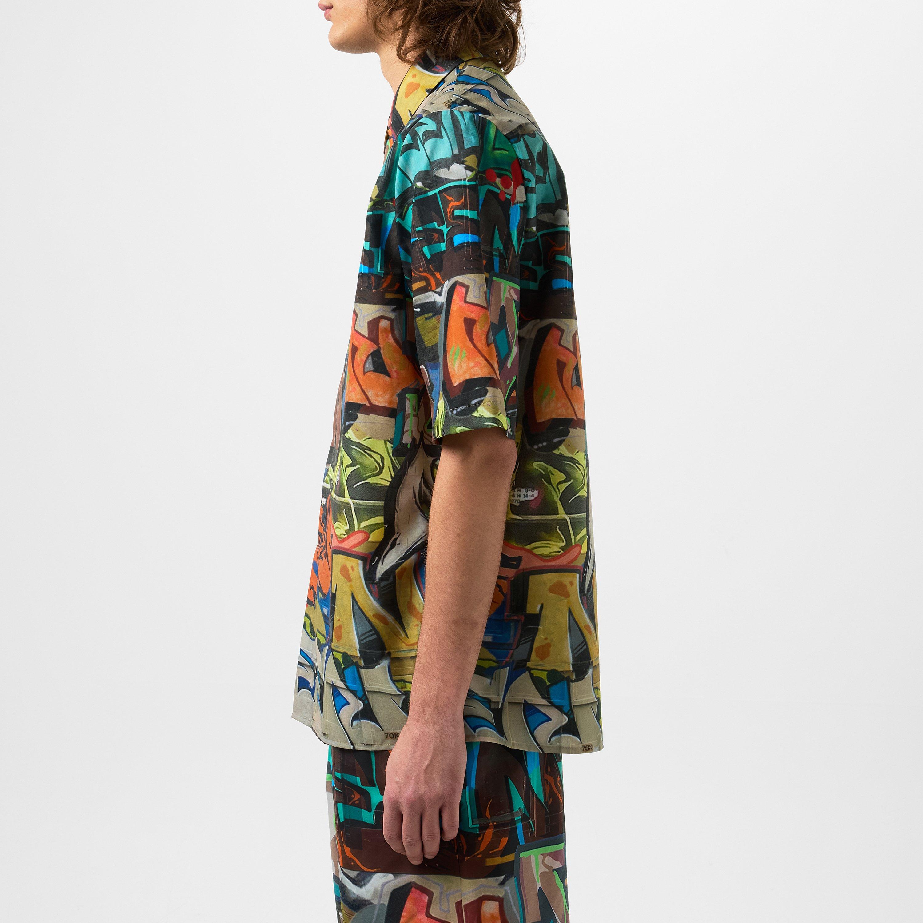 Multicolor - Off White - Men's Neen Allover O Shirt, Graffiti Design - 2