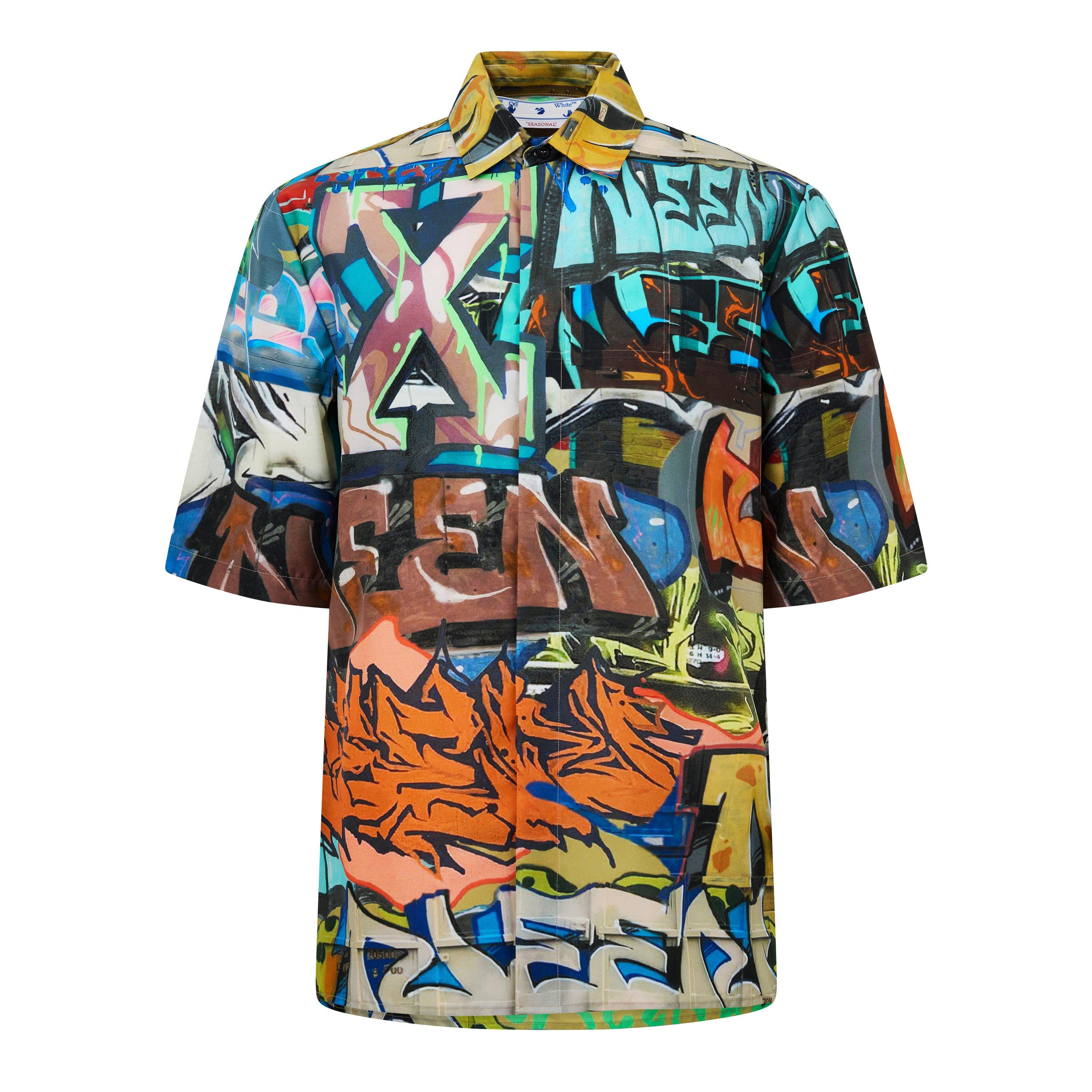 Multicolor - Off White - Men's Neen Allover O Shirt, Graffiti Design - 5