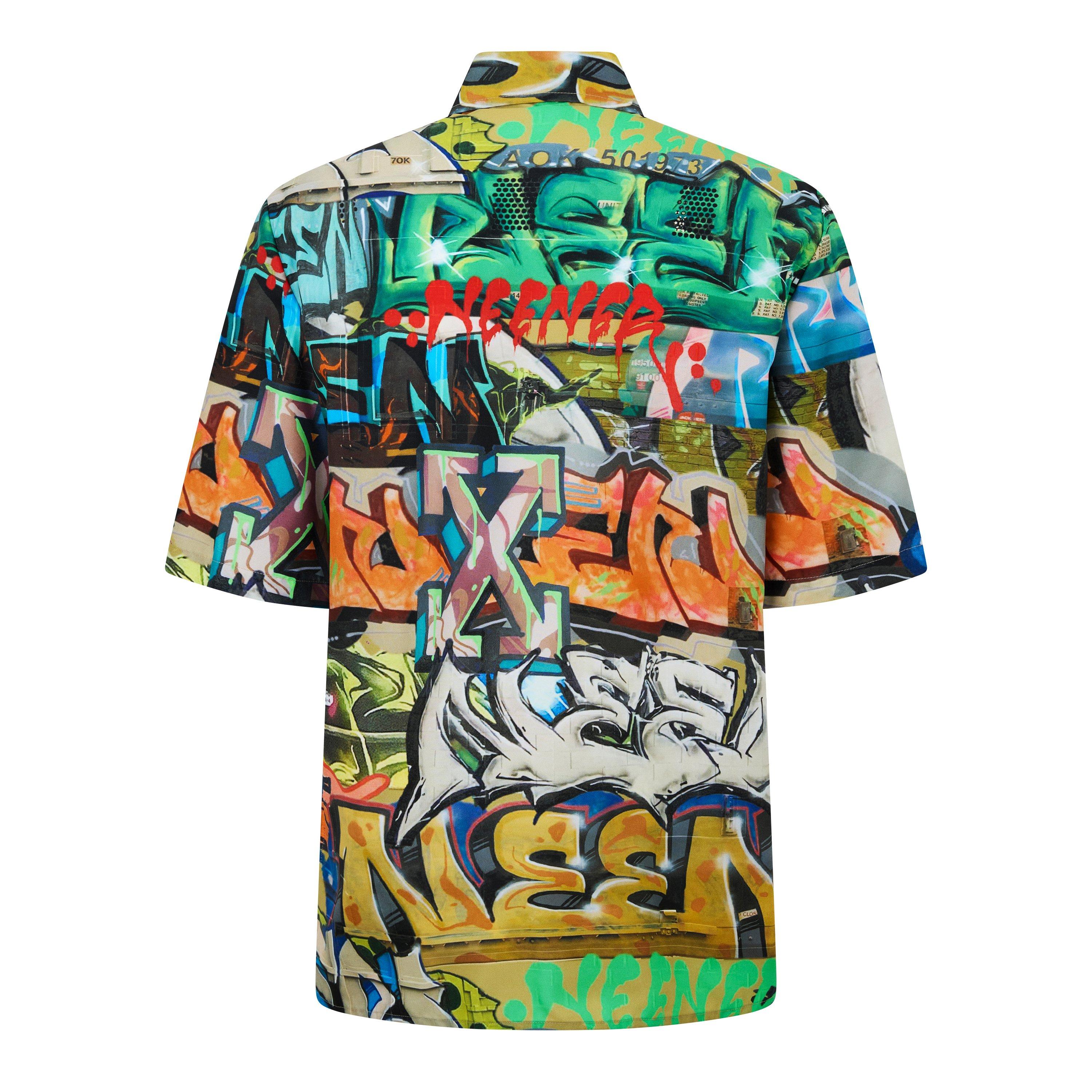 Multicolor - Off White - Men's Neen Allover O Shirt, Graffiti Design - 6