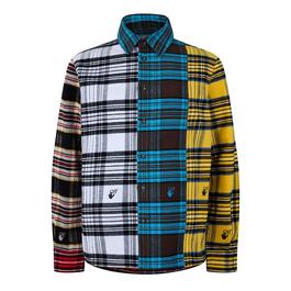 Off White Colour Block Flannel Shirt