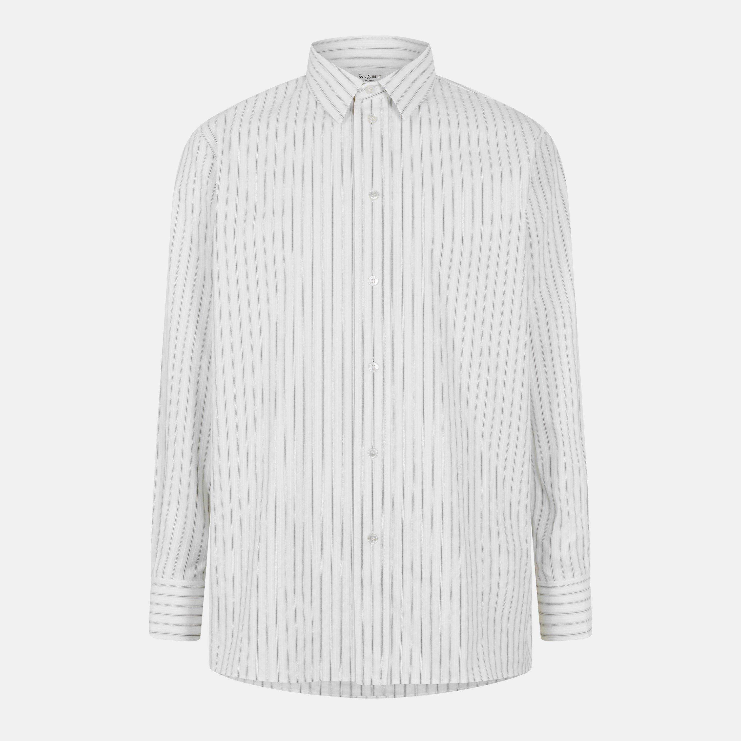 White - Saint Laurent - Men's Patterned Long Sleeve Shirt - 1