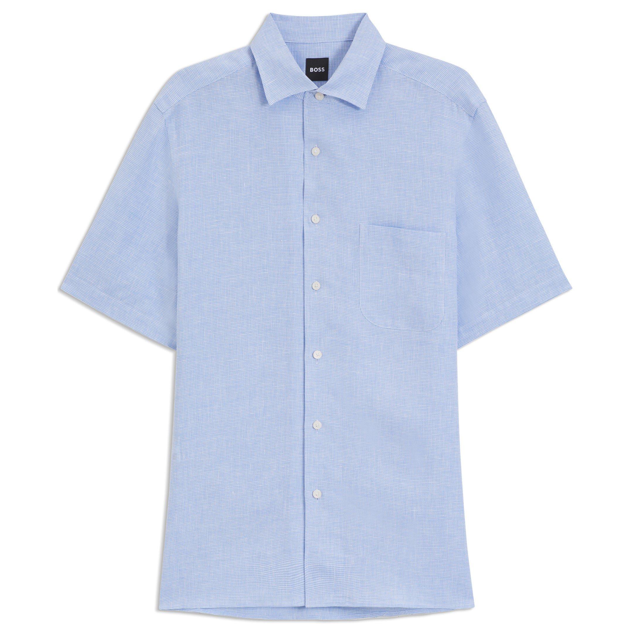 Light Blue 455 - Boss - Men's Double Breasted Lightweight Linen Shirt - 1