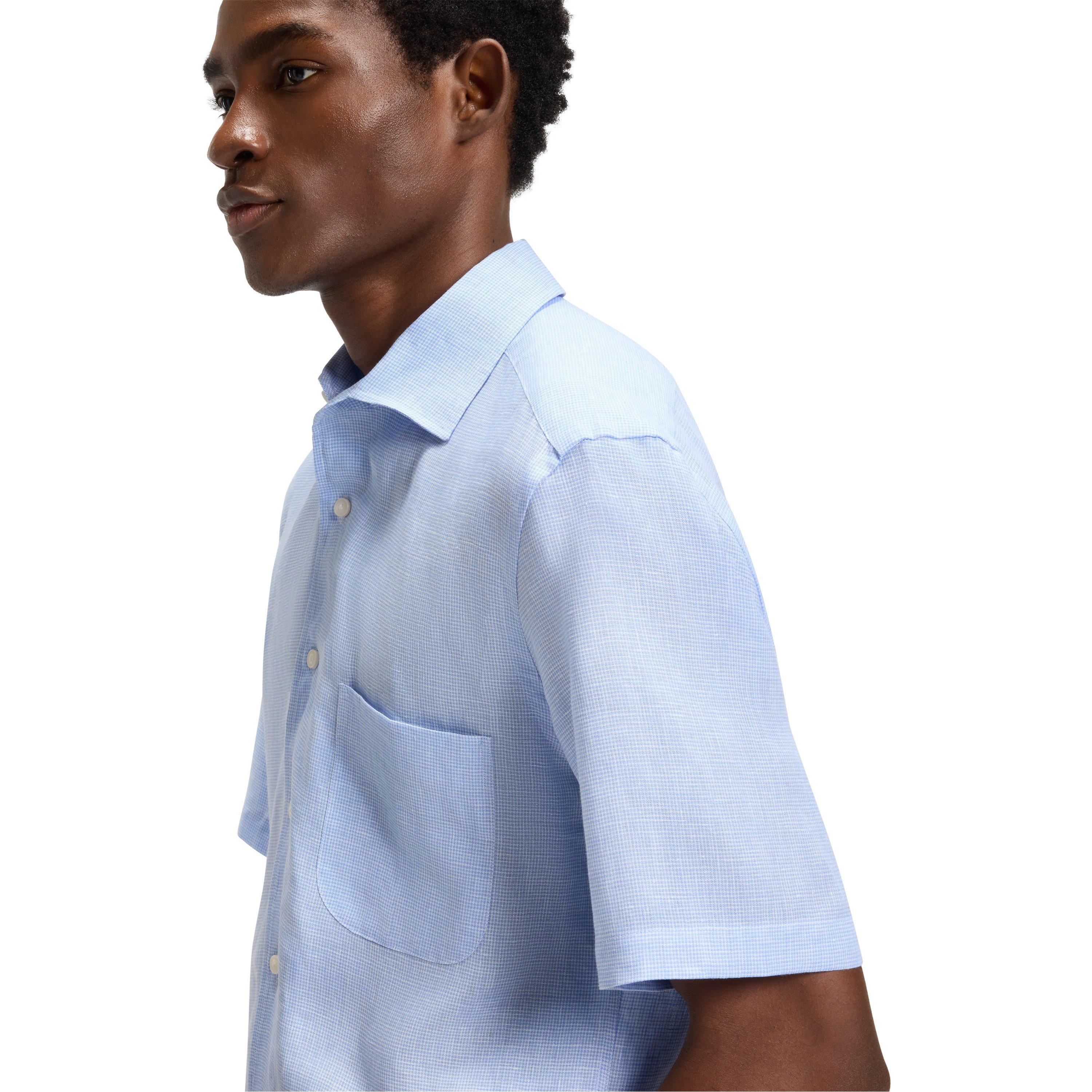 Light Blue 455 - Boss - Men's Double Breasted Lightweight Linen Shirt - 4