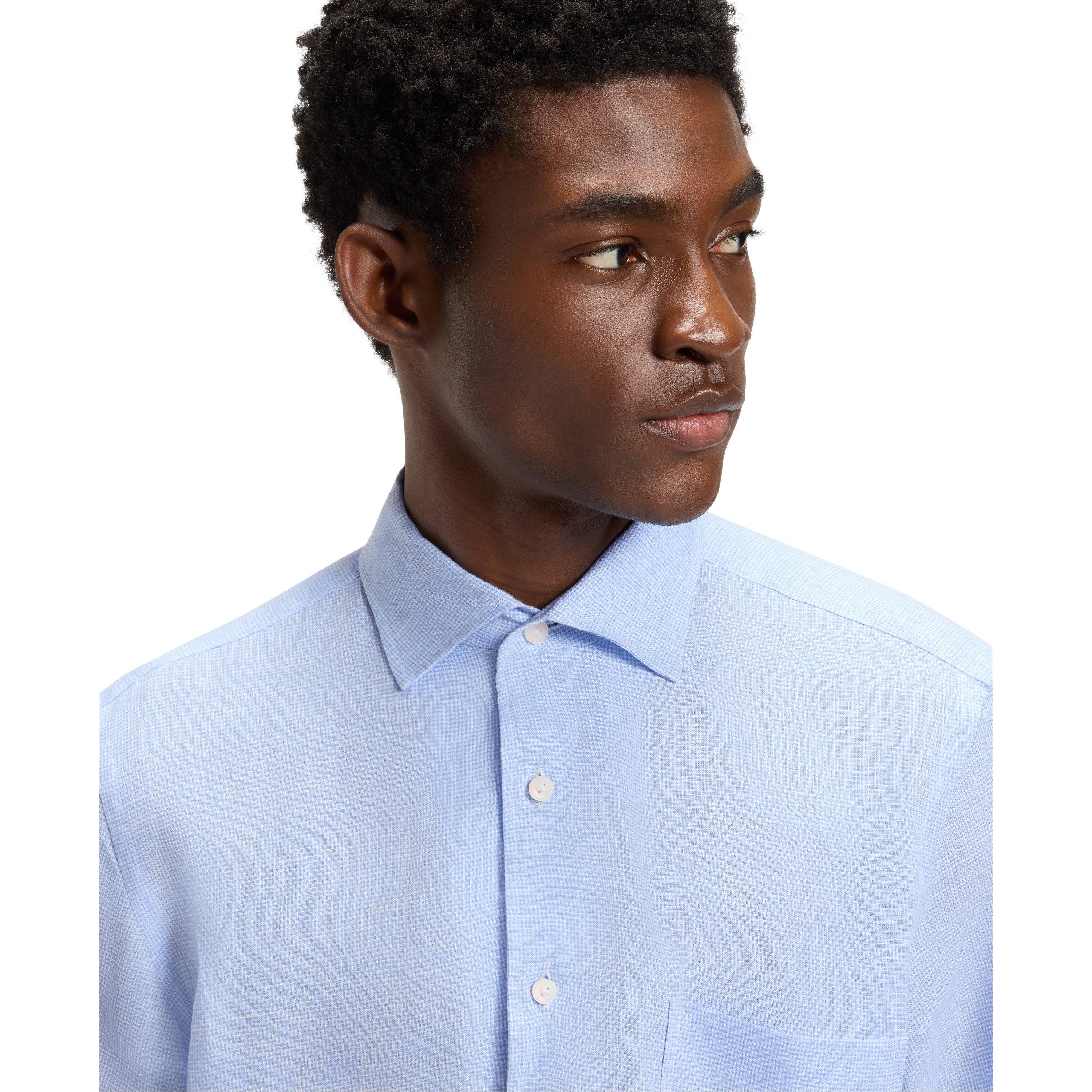 Light Blue 455 - Boss - Men's Double Breasted Lightweight Linen Shirt - 5