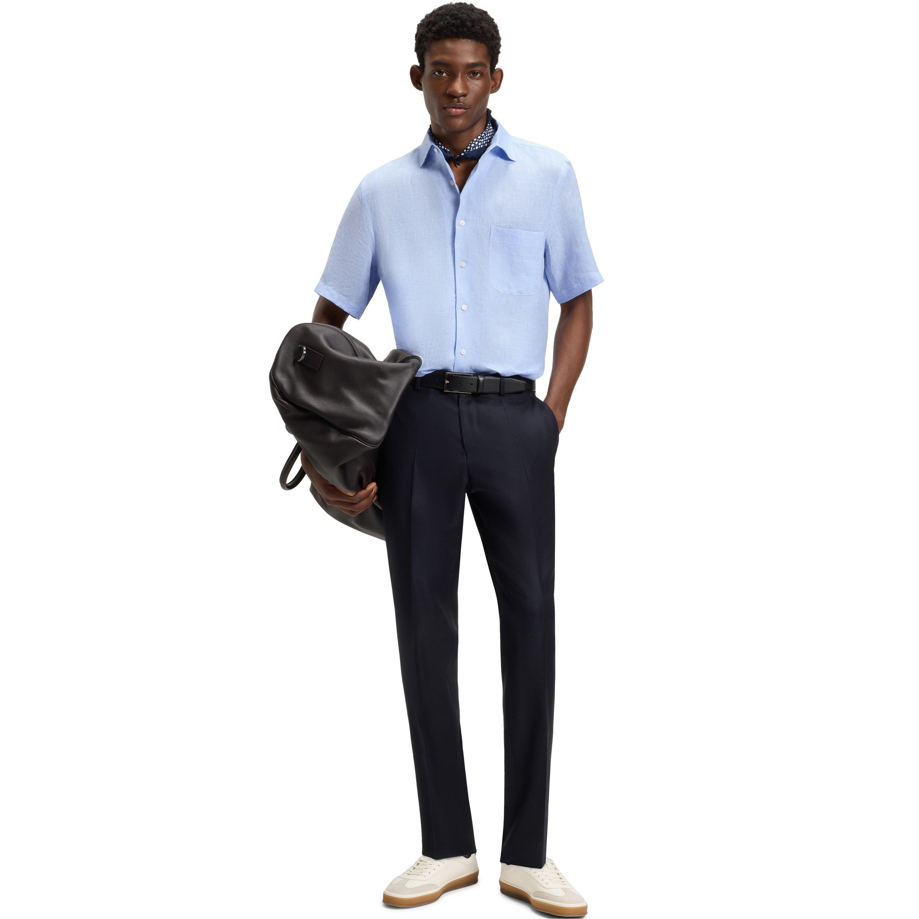 Light Blue 455 - Boss - Men's Double Breasted Lightweight Linen Shirt - 6