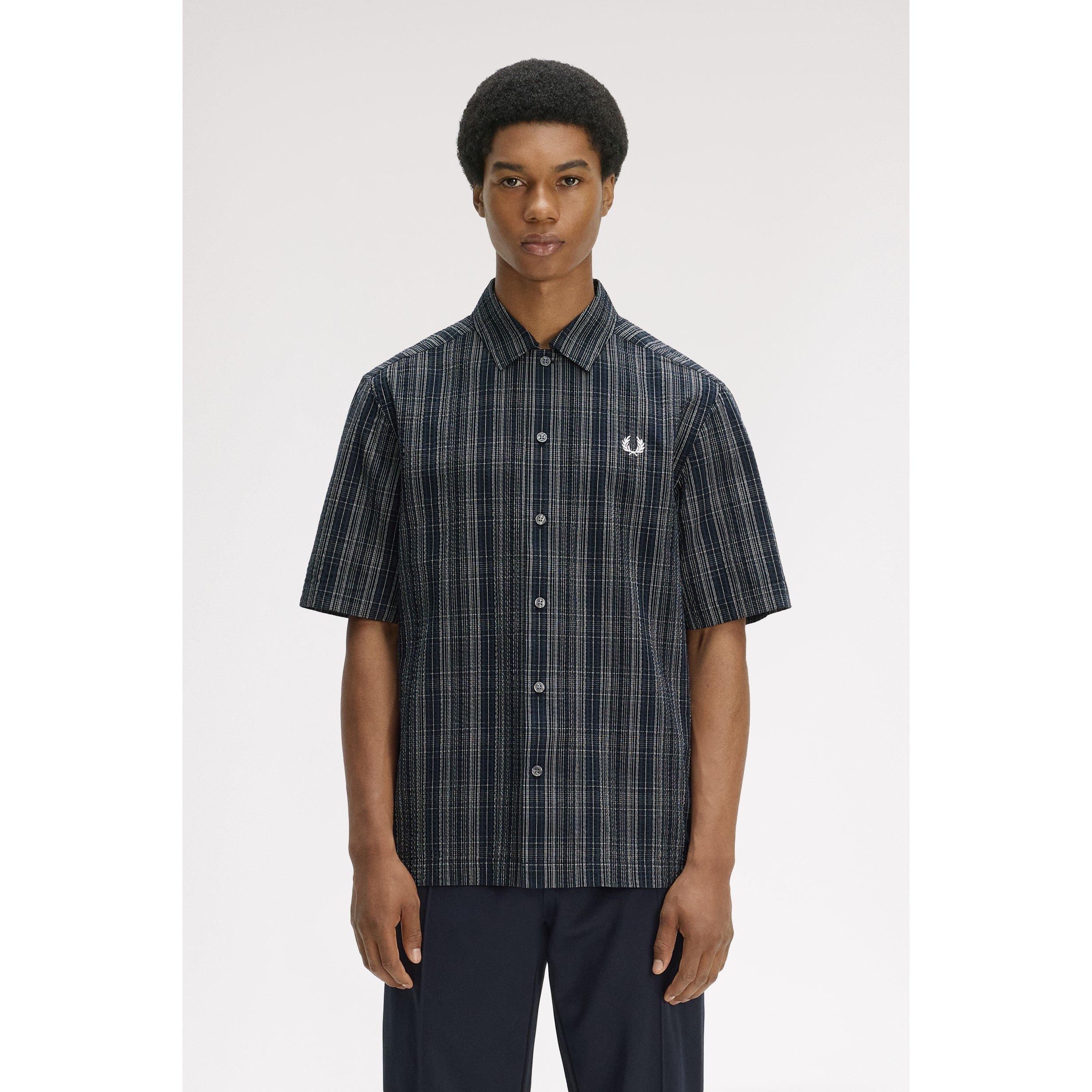 Navy 608 - Fred Perry - Men's Patterned Short Sleeve Shirt - 3