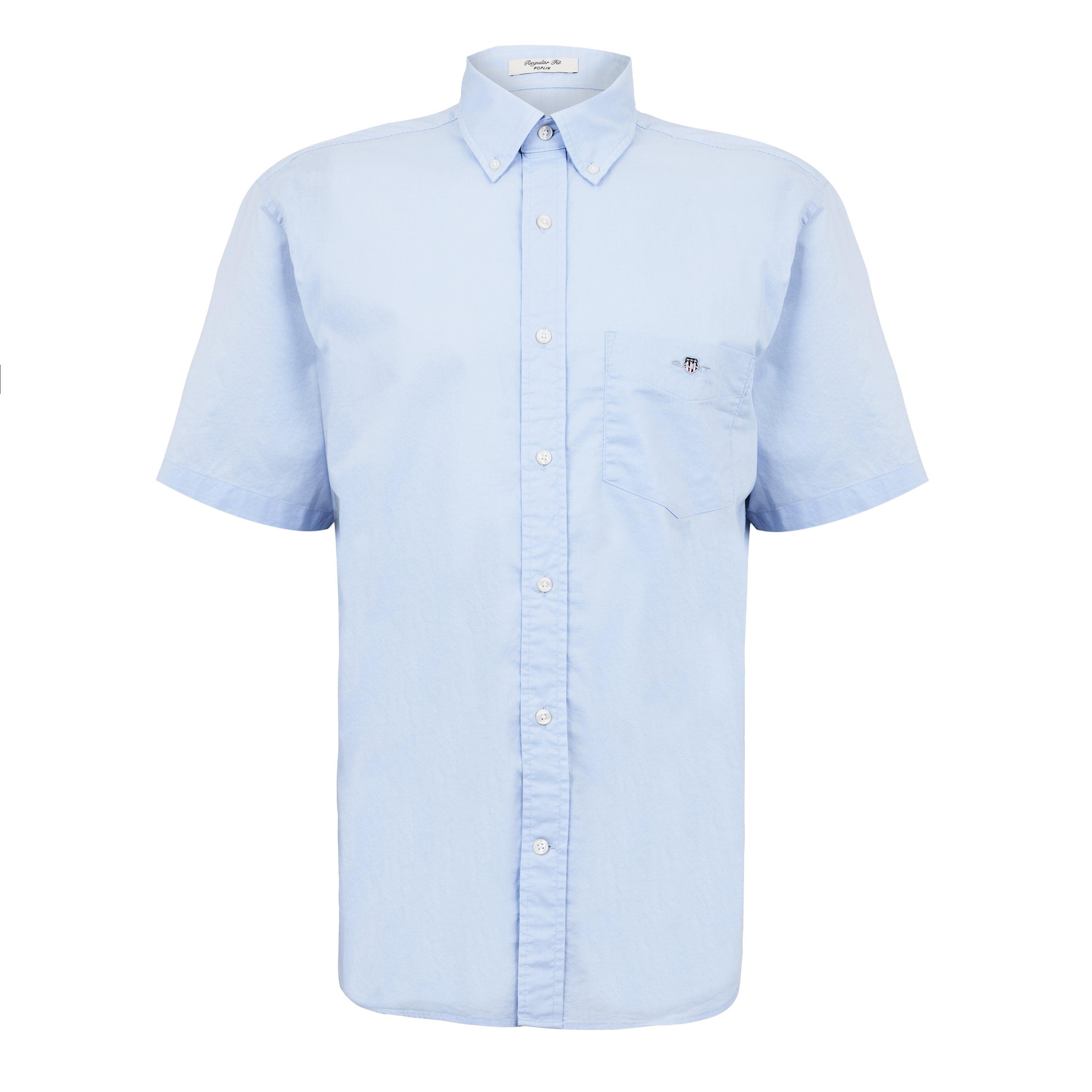 Gant Men's Light Blue Fit Classic Poplin Short Sleeve Shirt - M - Image 8