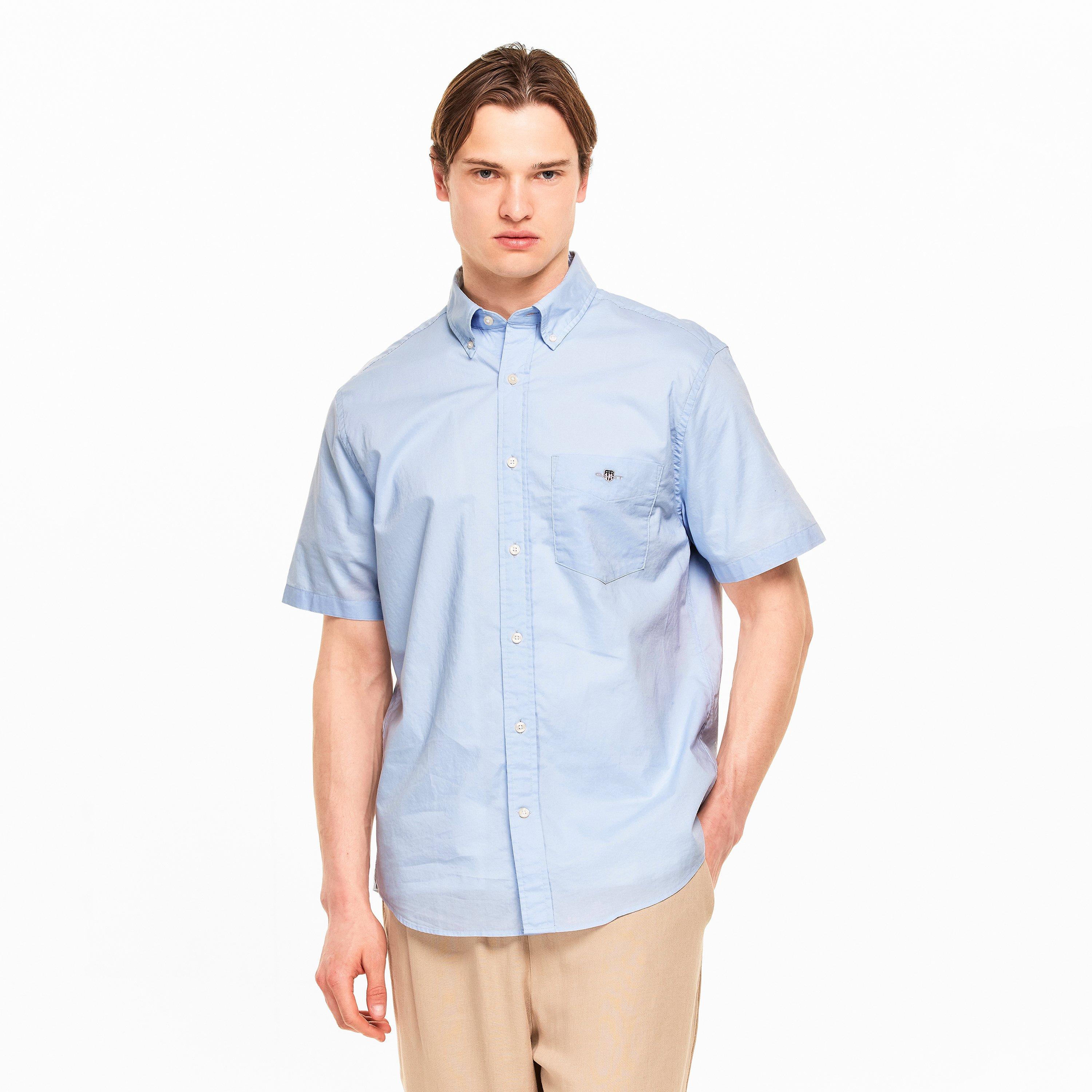 Light Blue 455 - Gant - Men's Classic Poplin Short Sleeve Shirt - 3