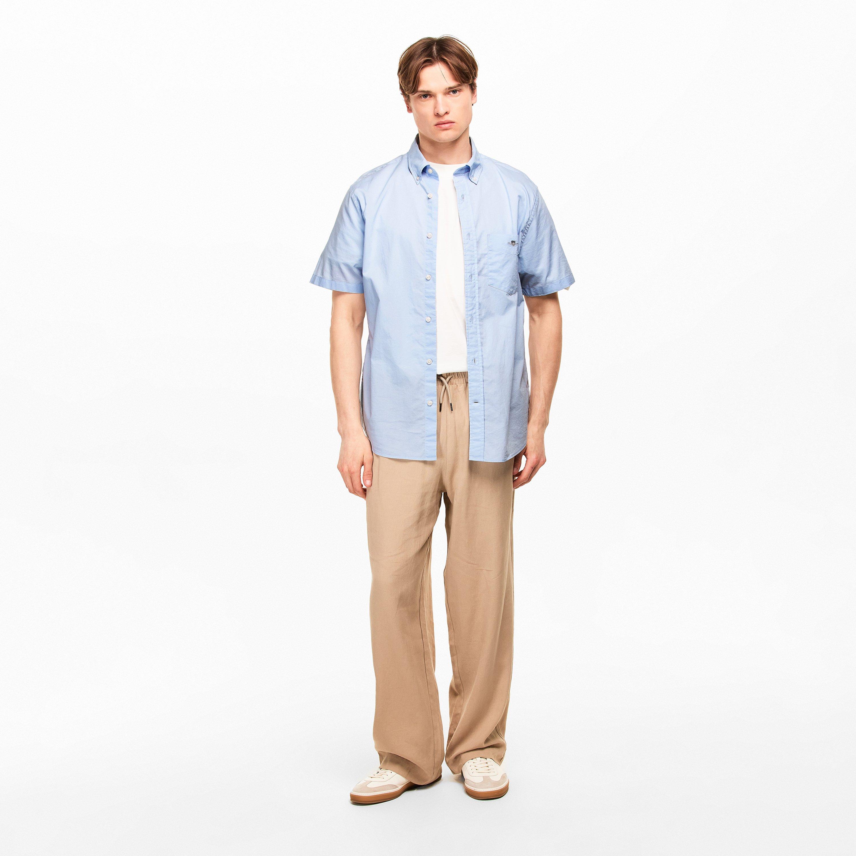 Light Blue 455 - Gant - Men's Classic Poplin Short Sleeve Shirt - 6