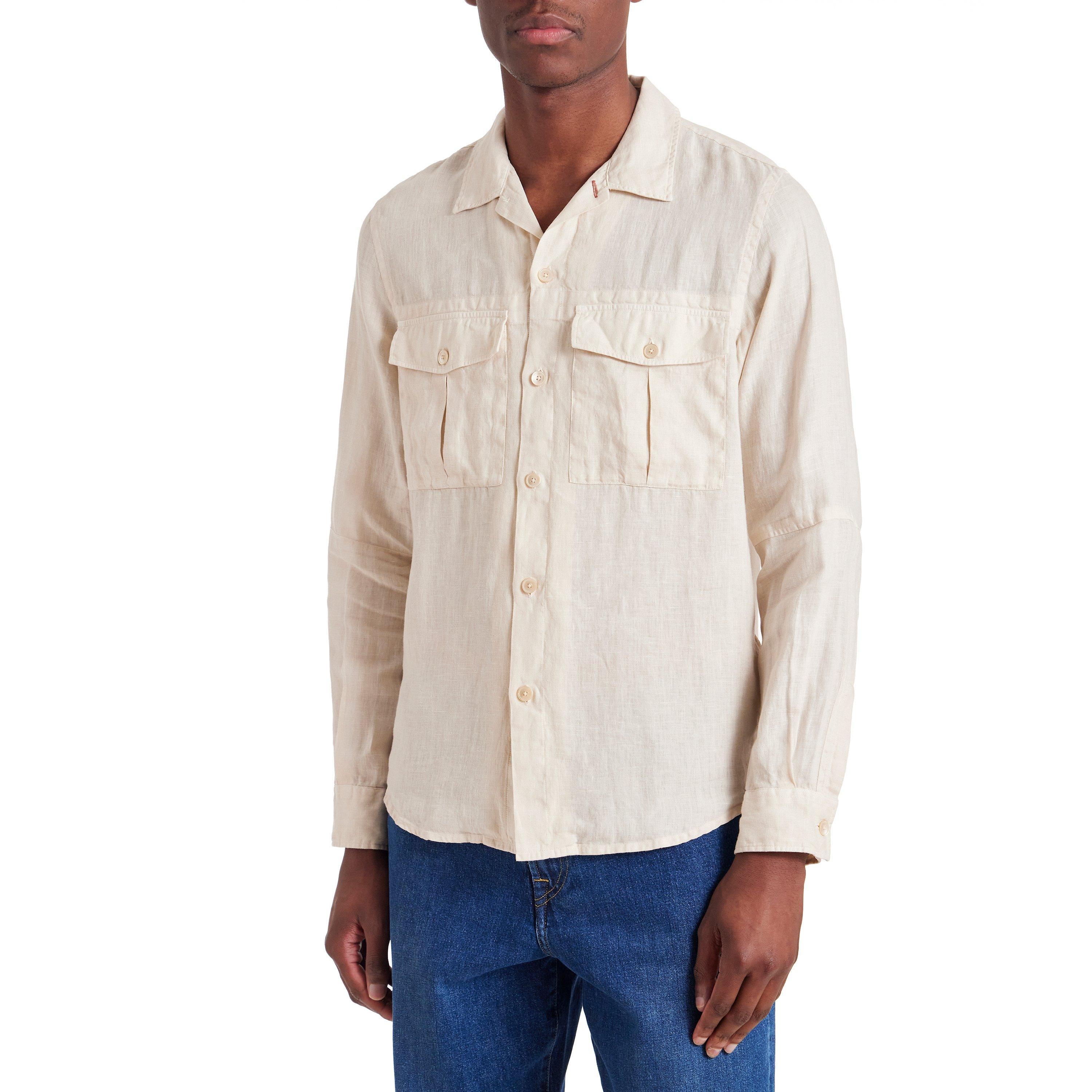 Brown 60 - PS Paul Smith - Men's Linen Long-Sleeve Plain Shirt - 2
