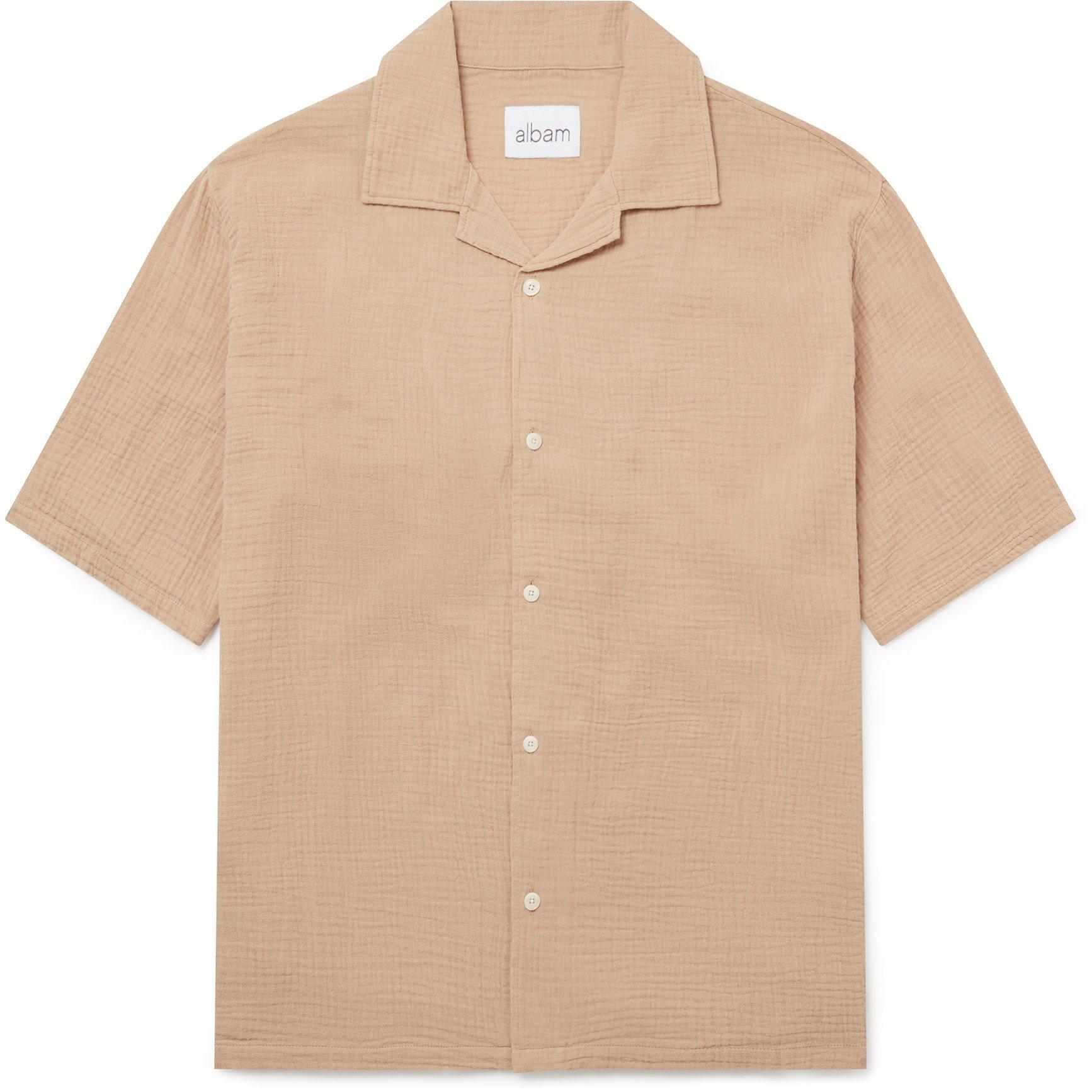Warm Beige 022 - Albam - Men's Crinkle Short Sleeve Relaxed Fit Shirt - 1