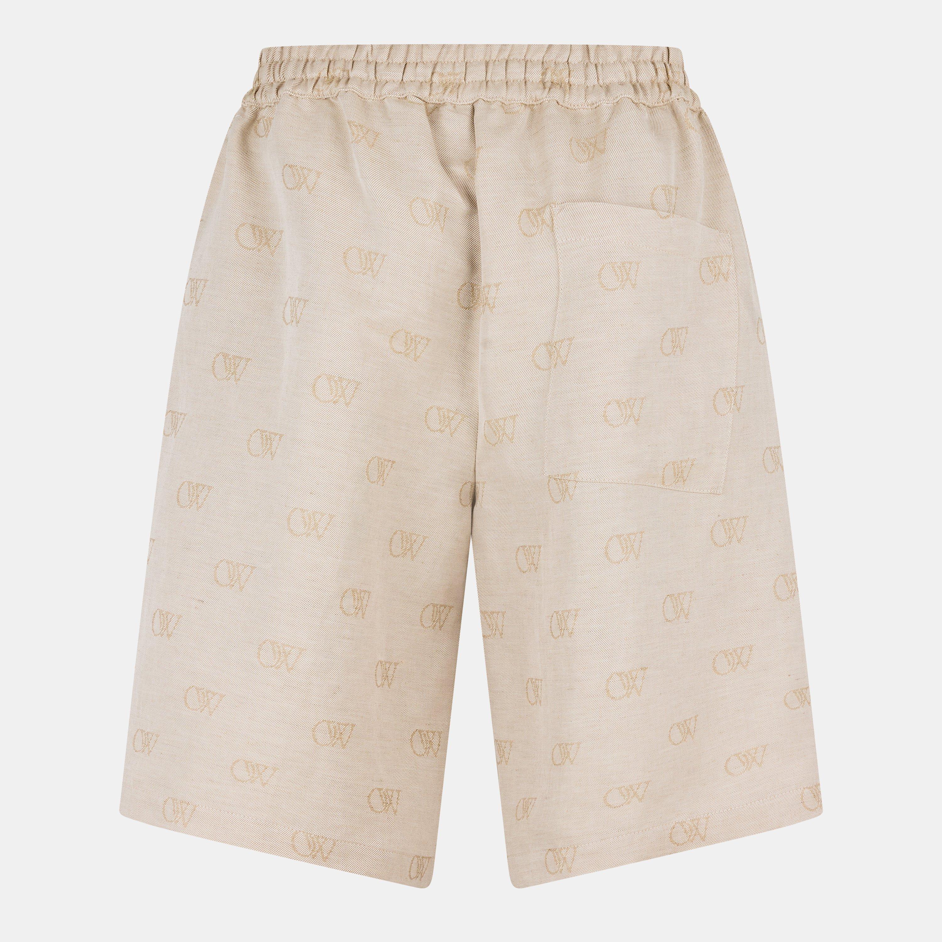 Cream - Off White - Men's Linen Tailored Shorts - 2