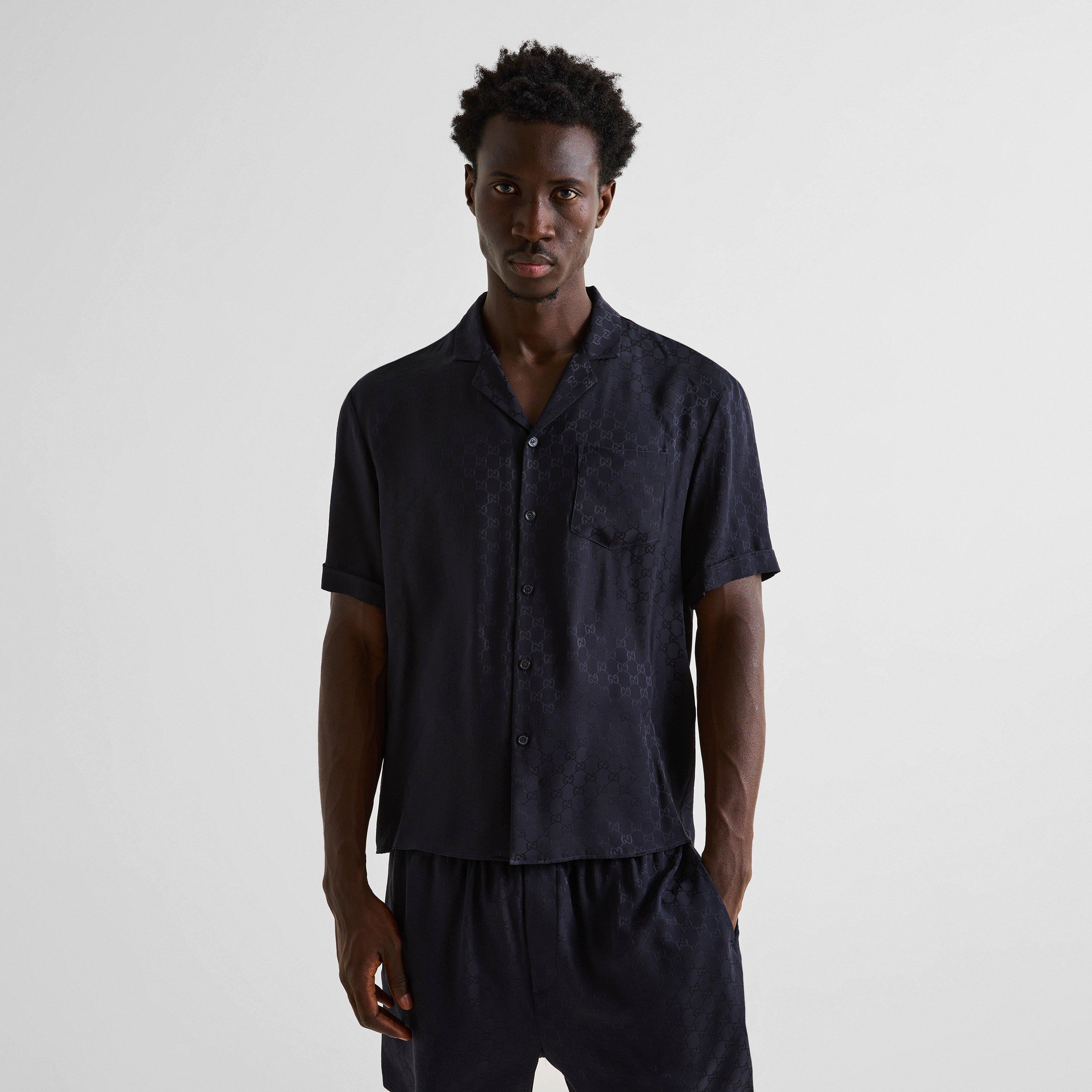 Blue - Gucci - Men's GG Silk Short-Sleeve Shirt - 3