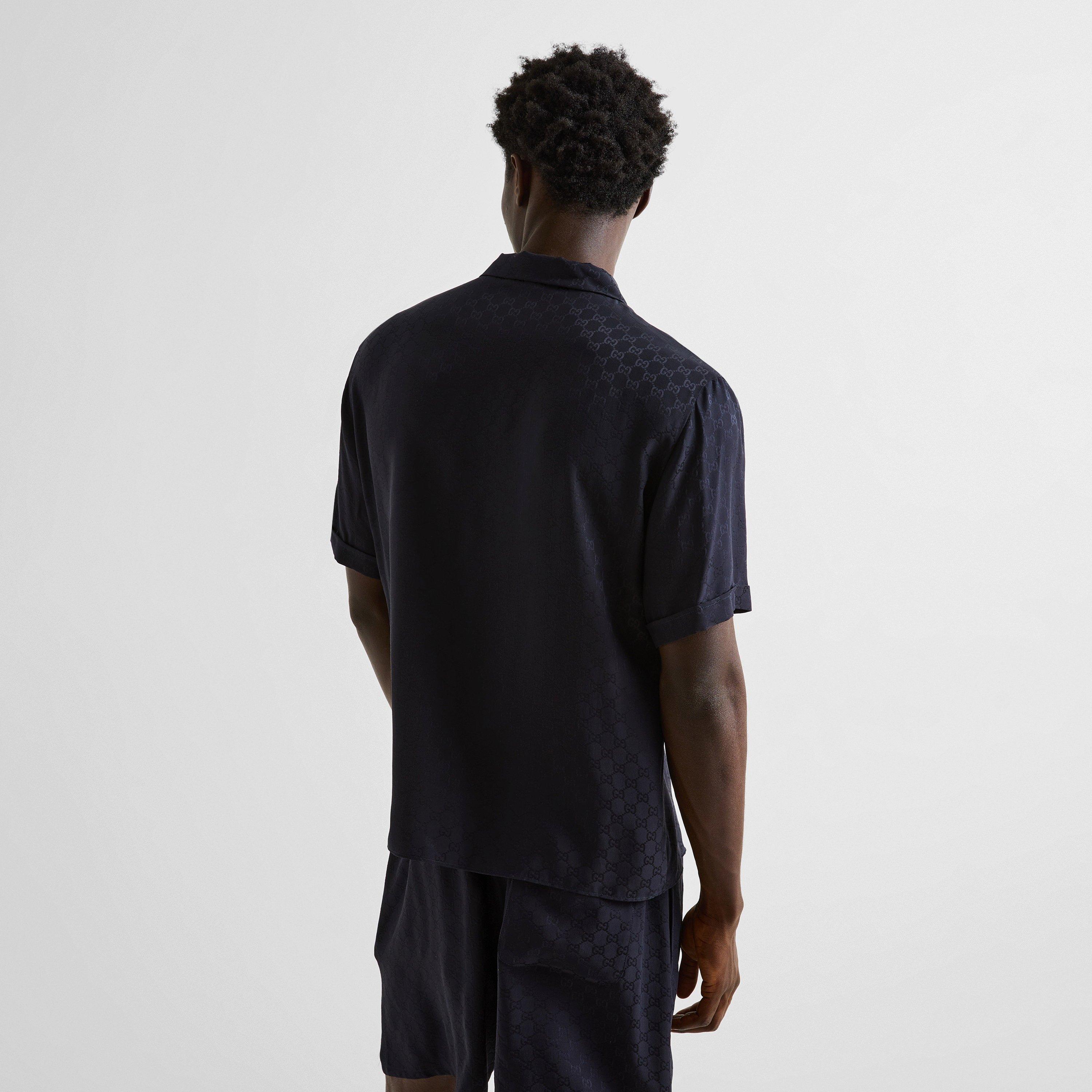 Blue - Gucci - Men's GG Silk Short-Sleeve Shirt - 4