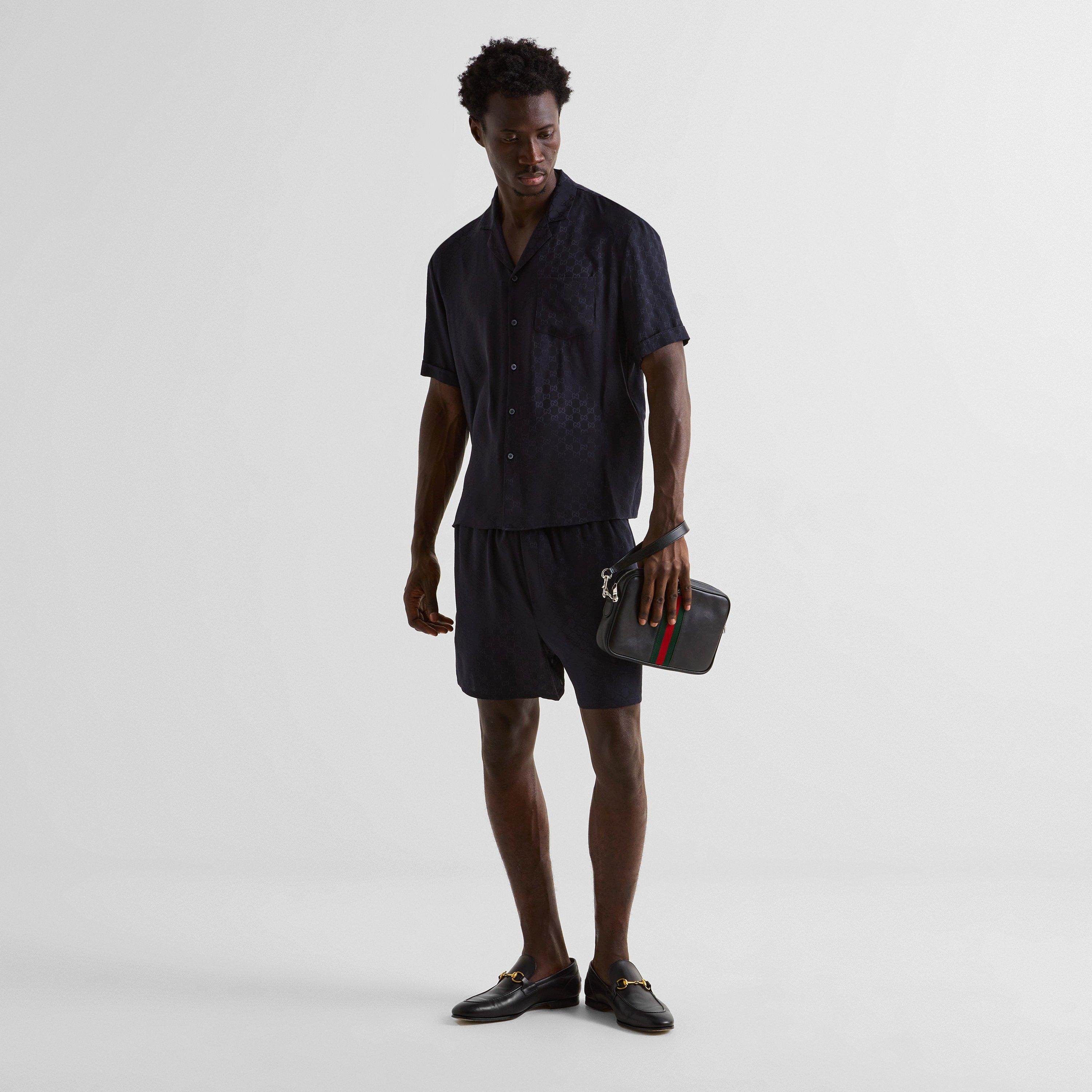 Blue - Gucci - Men's GG Silk Short-Sleeve Shirt - 5