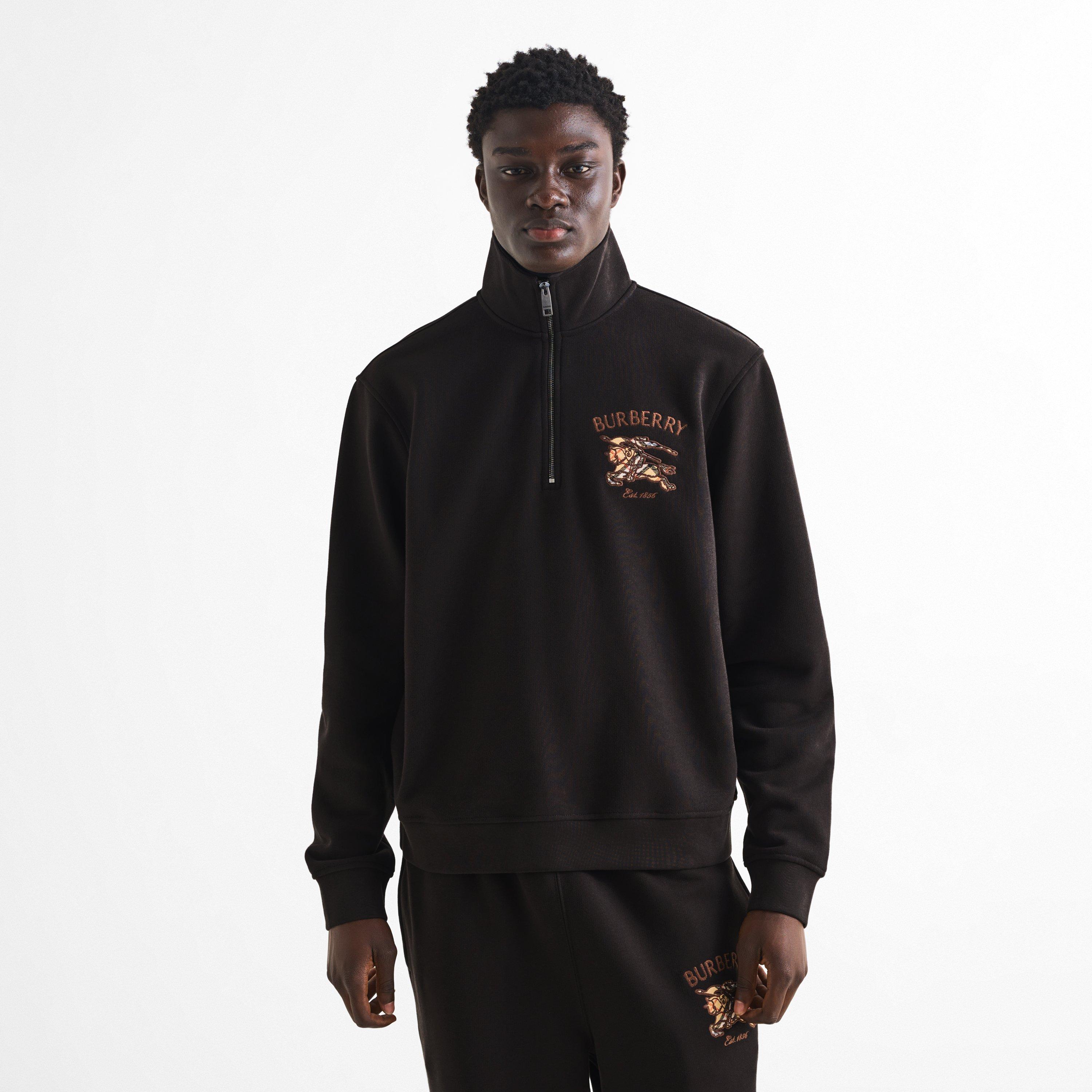 Brown - Burberry - Men's Jacob 1/4 Zip Cotton Fleece Top - 3