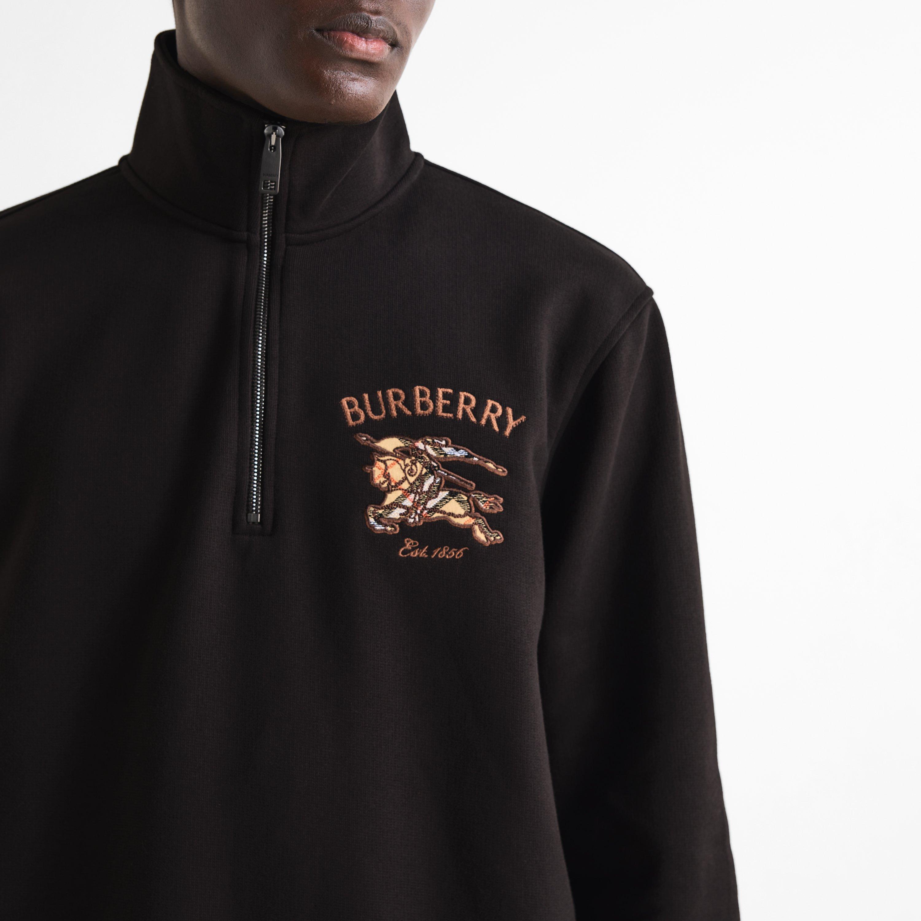 Brown - Burberry - Men's Jacob 1/4 Zip Cotton Fleece Top - 5