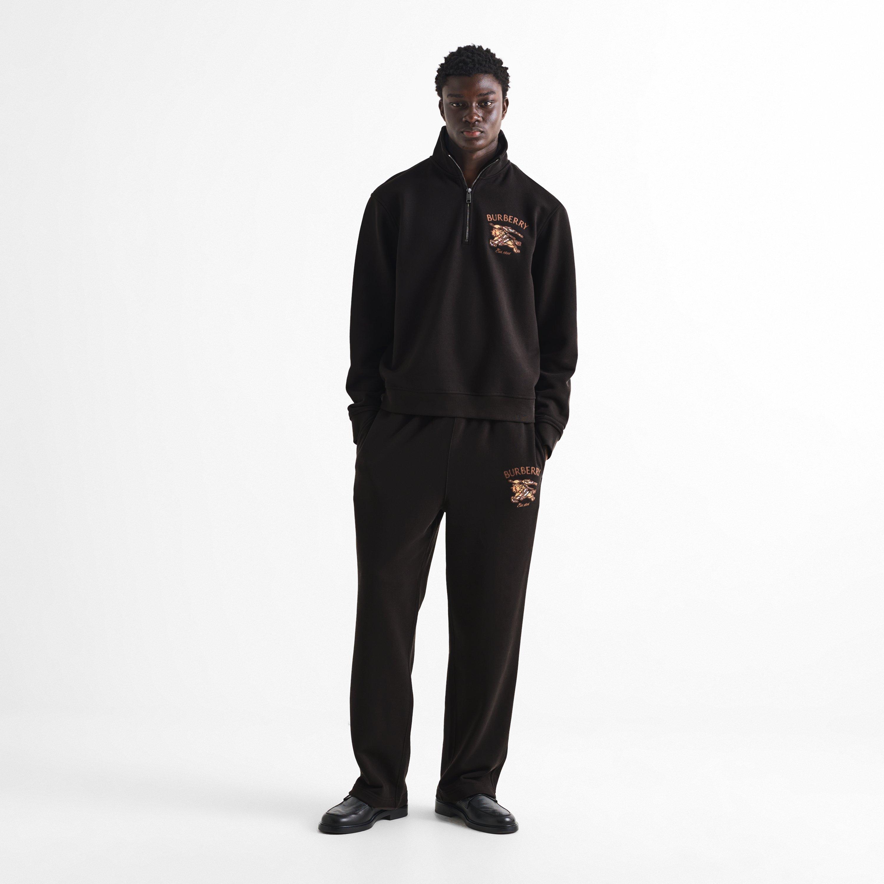 Brown - Burberry - Men's Jacob 1/4 Zip Cotton Fleece Top - 6