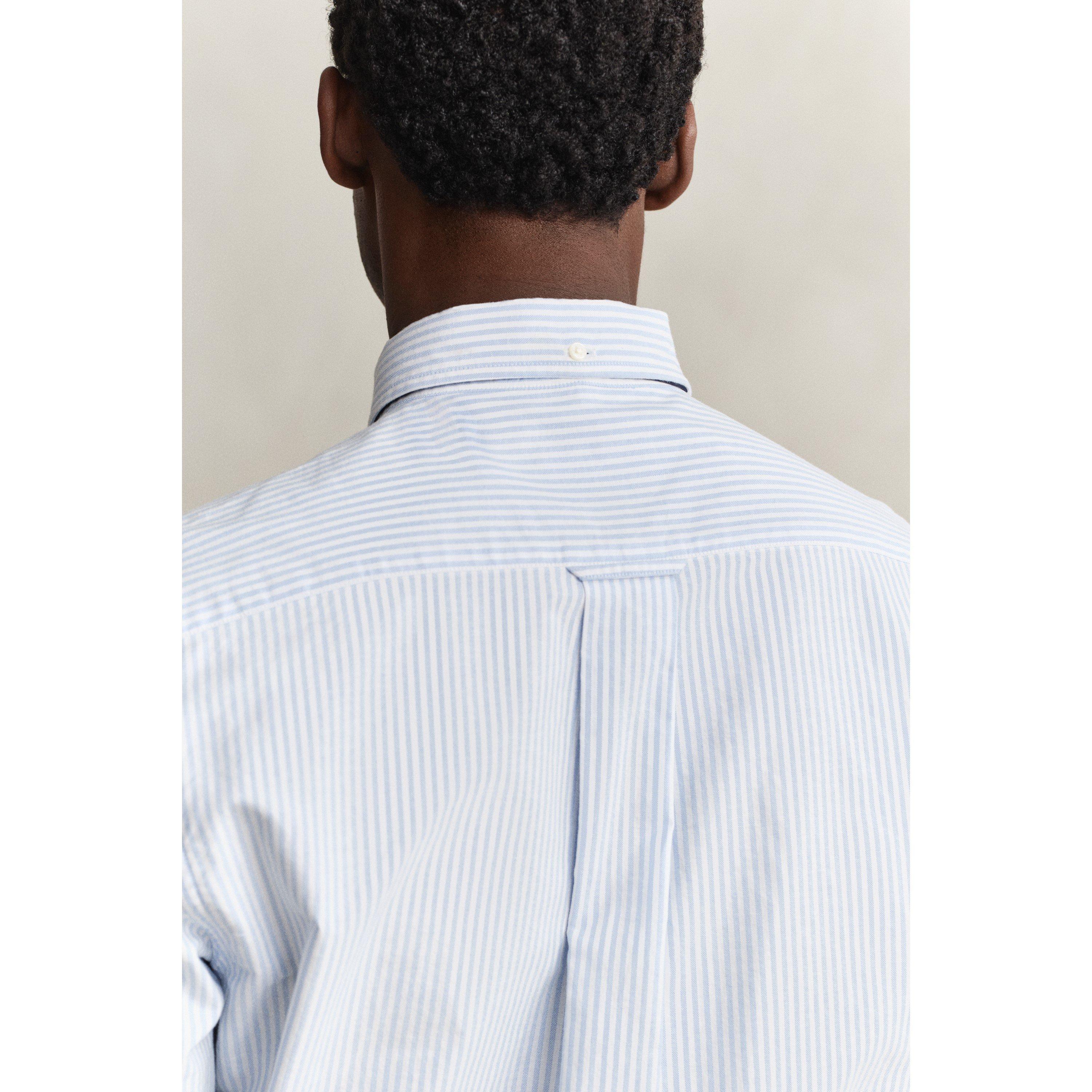 Light Blue 455 - Gant - Men's Stripe Long Sleeve Oxford Shirt - 5