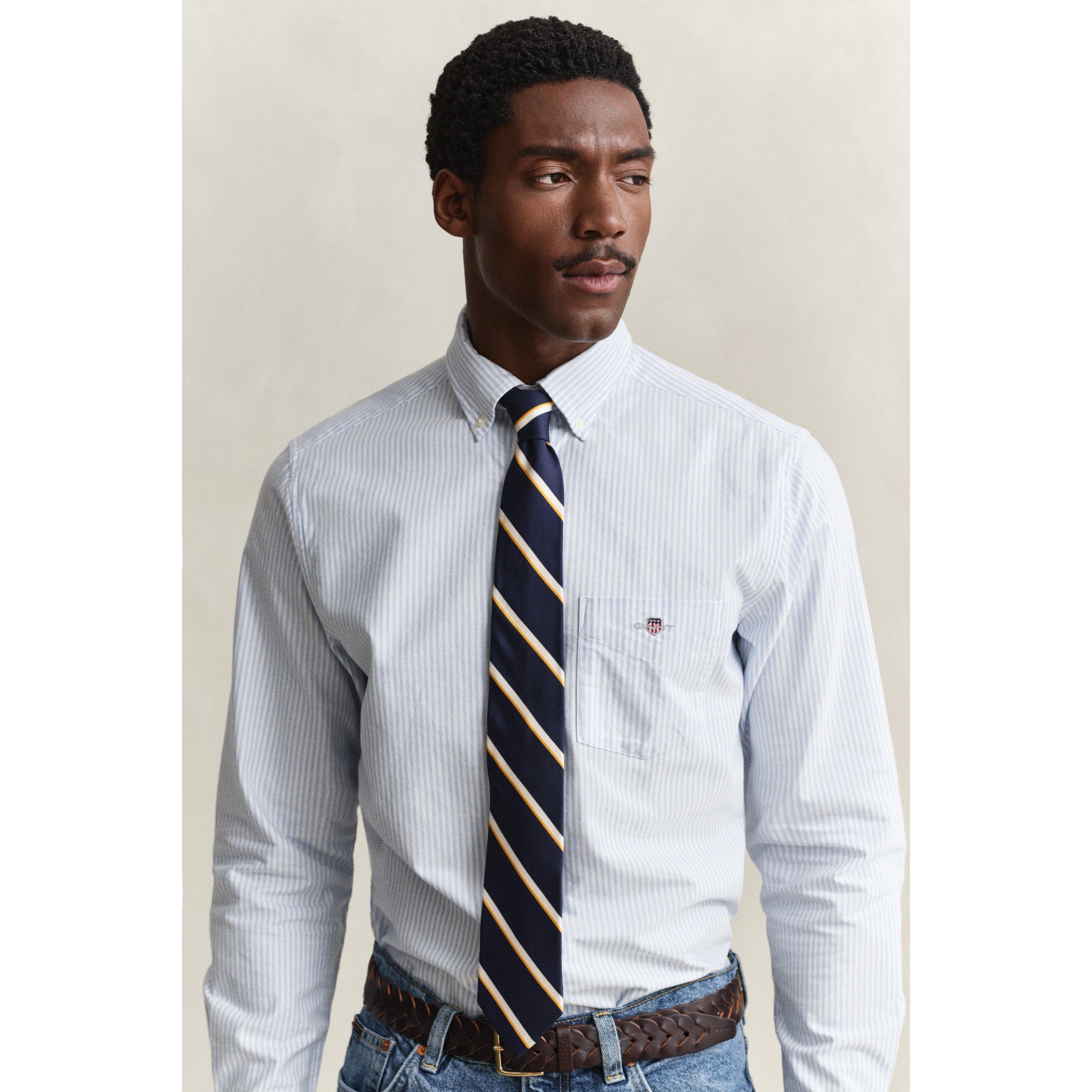 Light Blue 455 - Gant - Men's Stripe Long Sleeve Oxford Shirt - 7