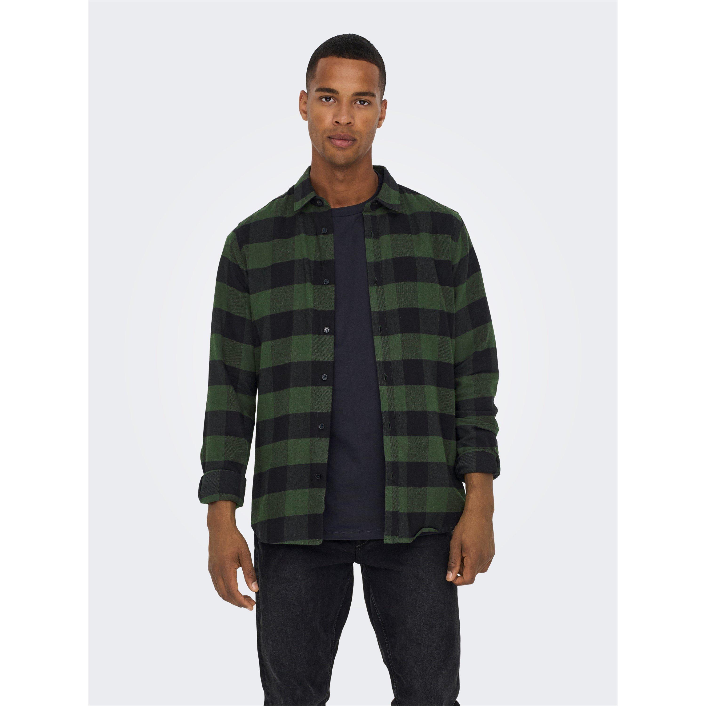 Forest Night - Only and Sons - Men's Long-Sleeve Check Patterned Shirt - 1