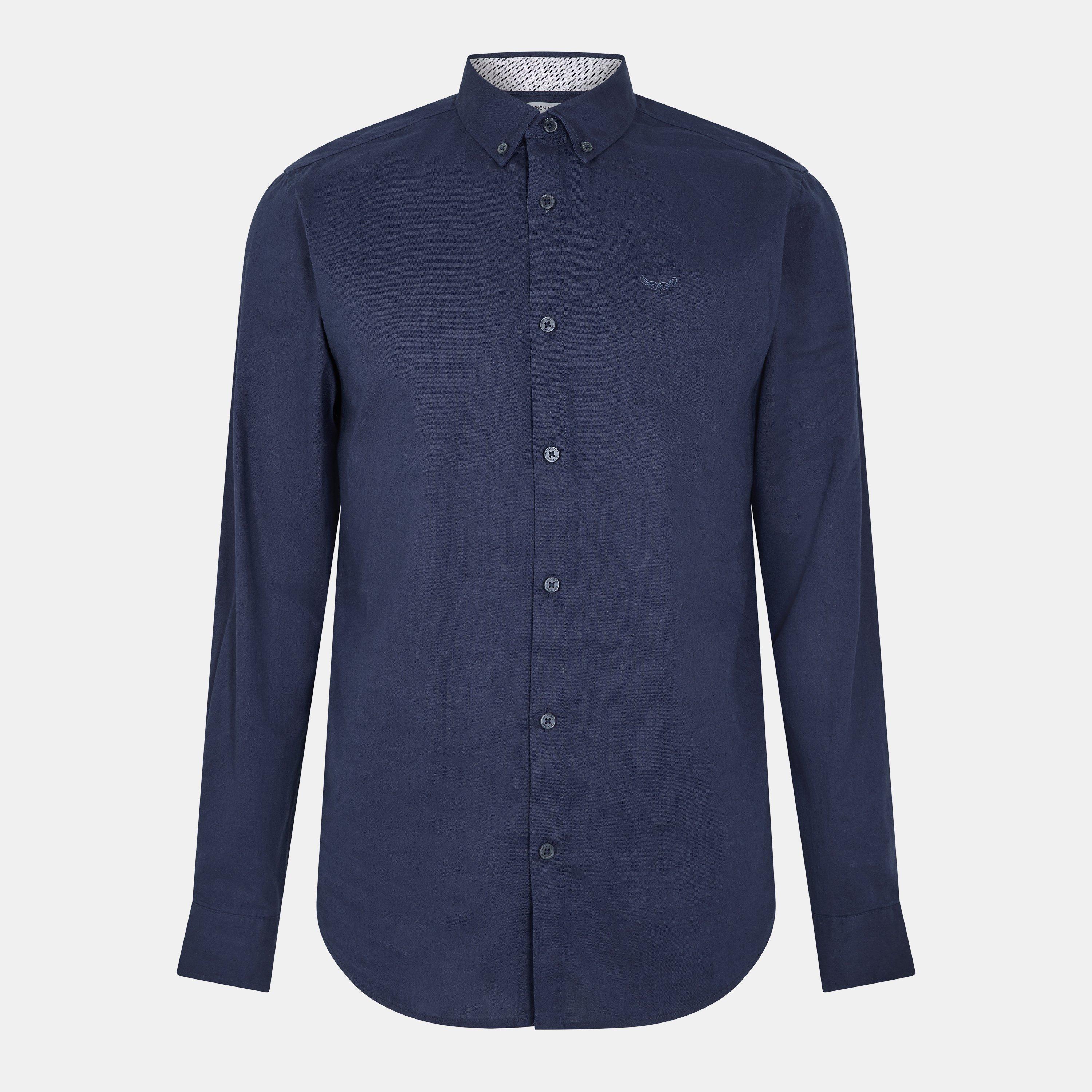 Threadbare Men's Long-Sleeve Plain Shirt - Navy - Small