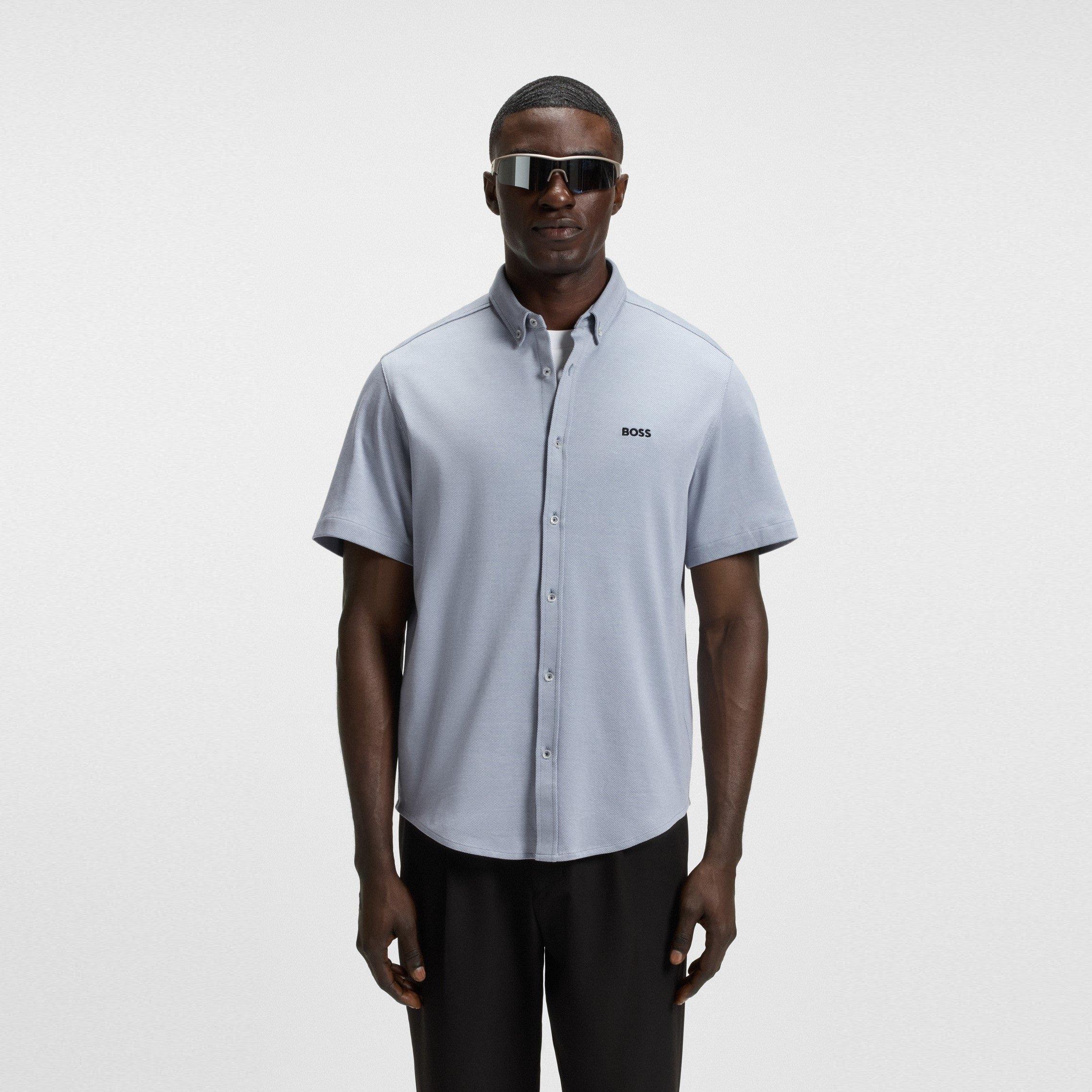 Grey - Boss - Men's HBG Motion S Plain Short-Sleeve Shirt - 2