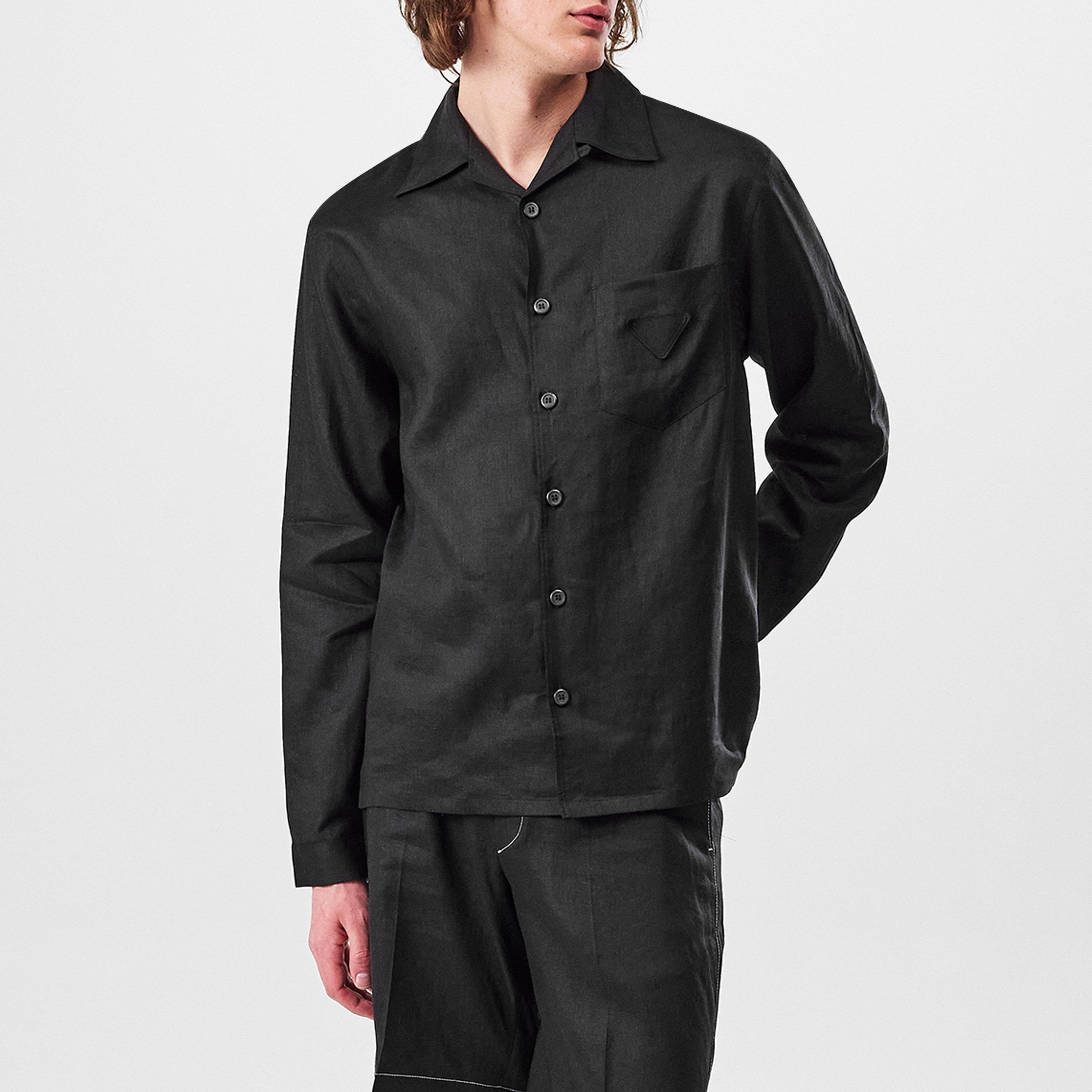 Black - Prada - Linen Long Sleeve Shirt - 3